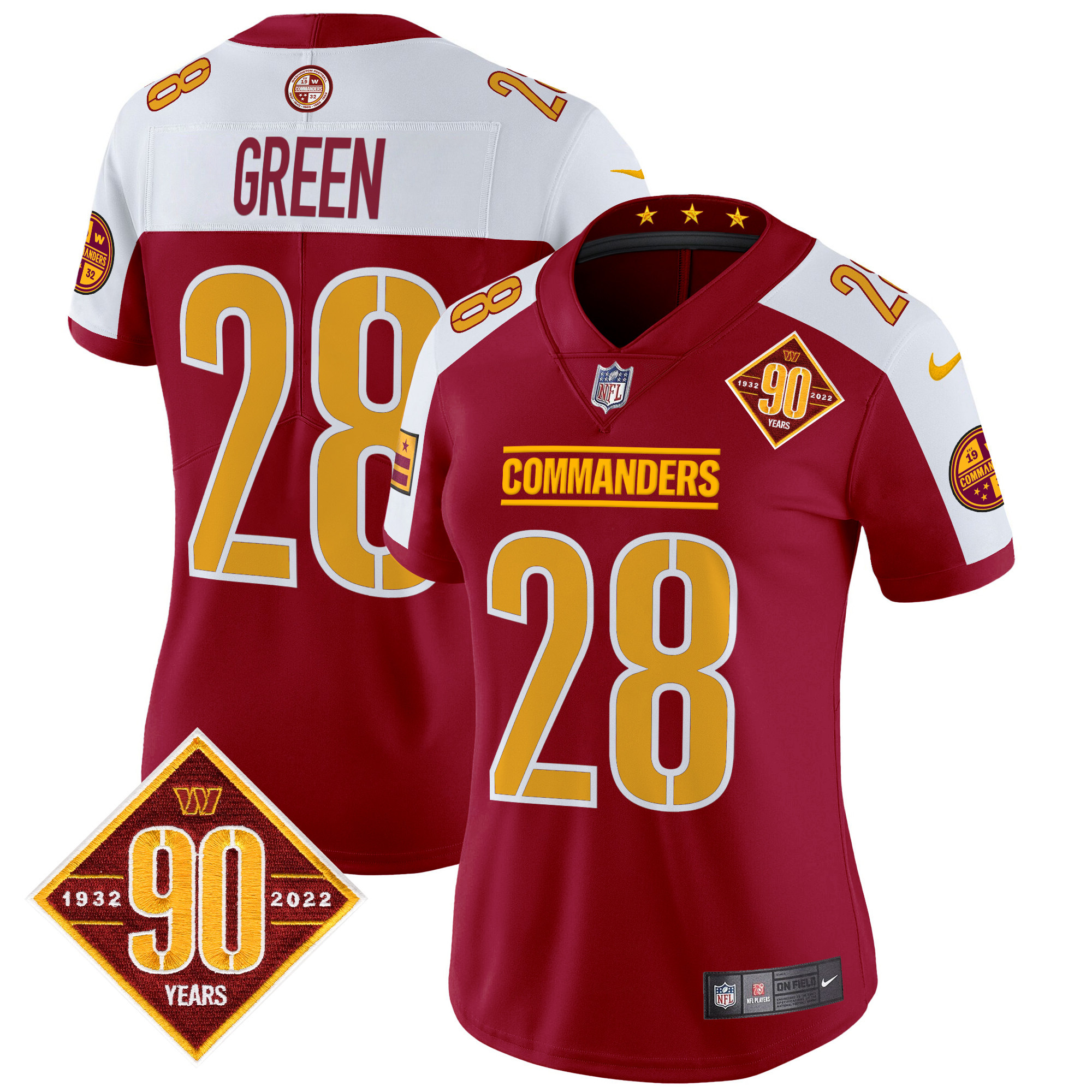 Women's Darrell Green Washington Commanders 90th Anniversary Patch Vapor Limited Burgundy Alternate Jersey - All Stitched