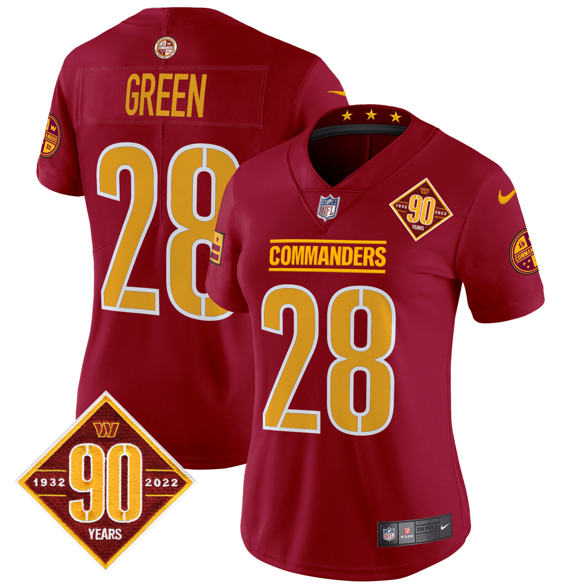 Women's Darrell Green Washington Commanders 90th Anniversary Patch Vapor Limited Burgundy Jersey - All Stitched
