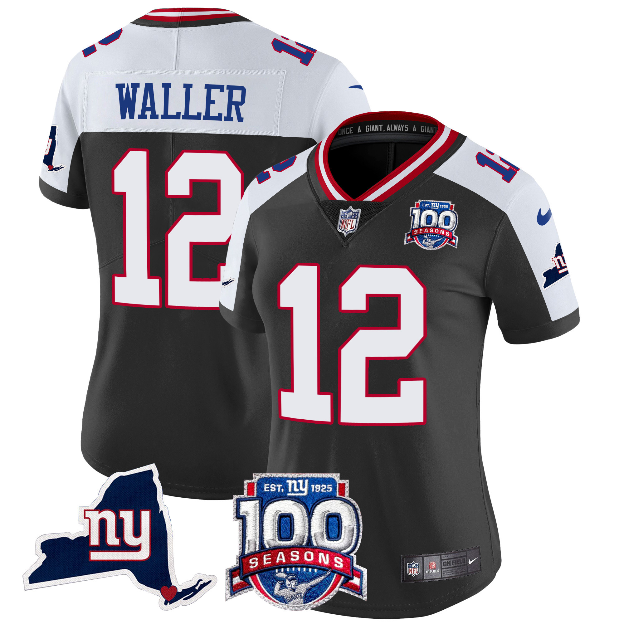 Women's Darren Waller New York Giants 100th Season & State Patch Vapor Limited Black Alternate Jersey - All Stitched