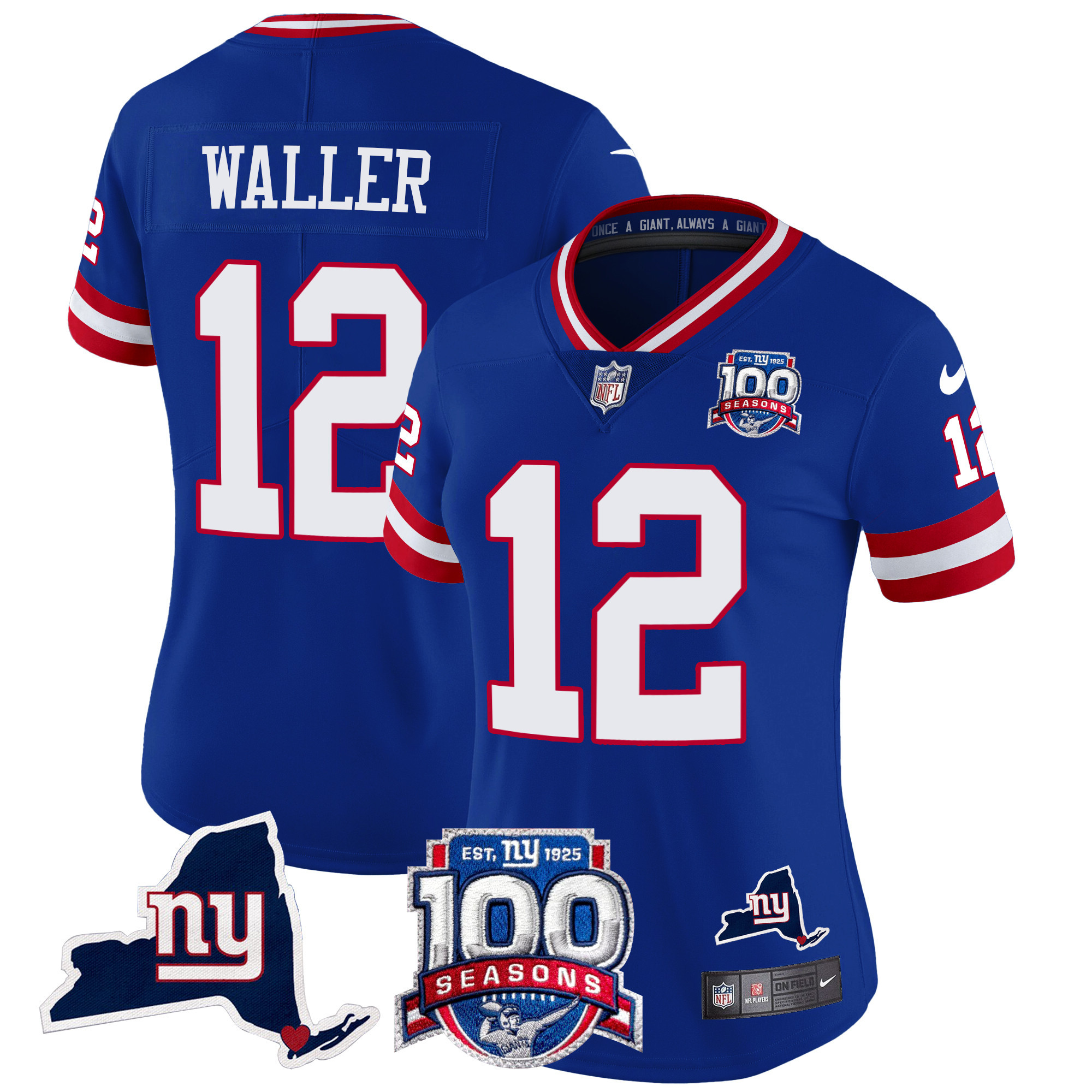 Women's Darren Waller New York Giants 100th Season & State Patch Vapor Limited Royal Jersey - All Stitched
