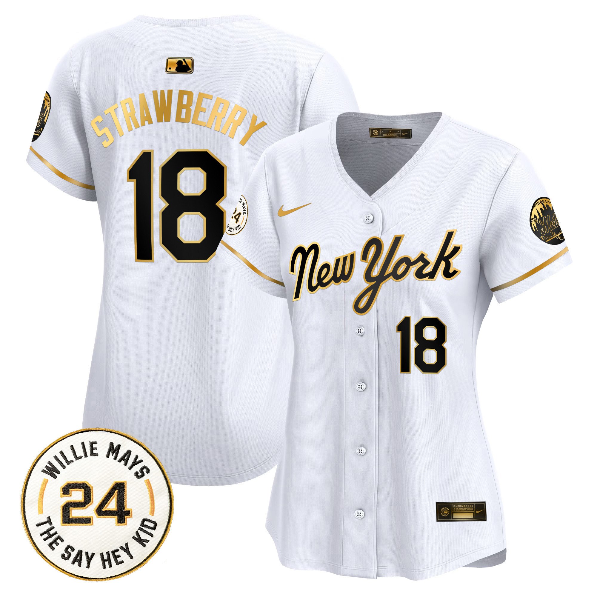 Women's Darryl Strawberry New York Mets Willie Mays Patch Vapor Premier Limited New York Gold Jersey - All Stitched