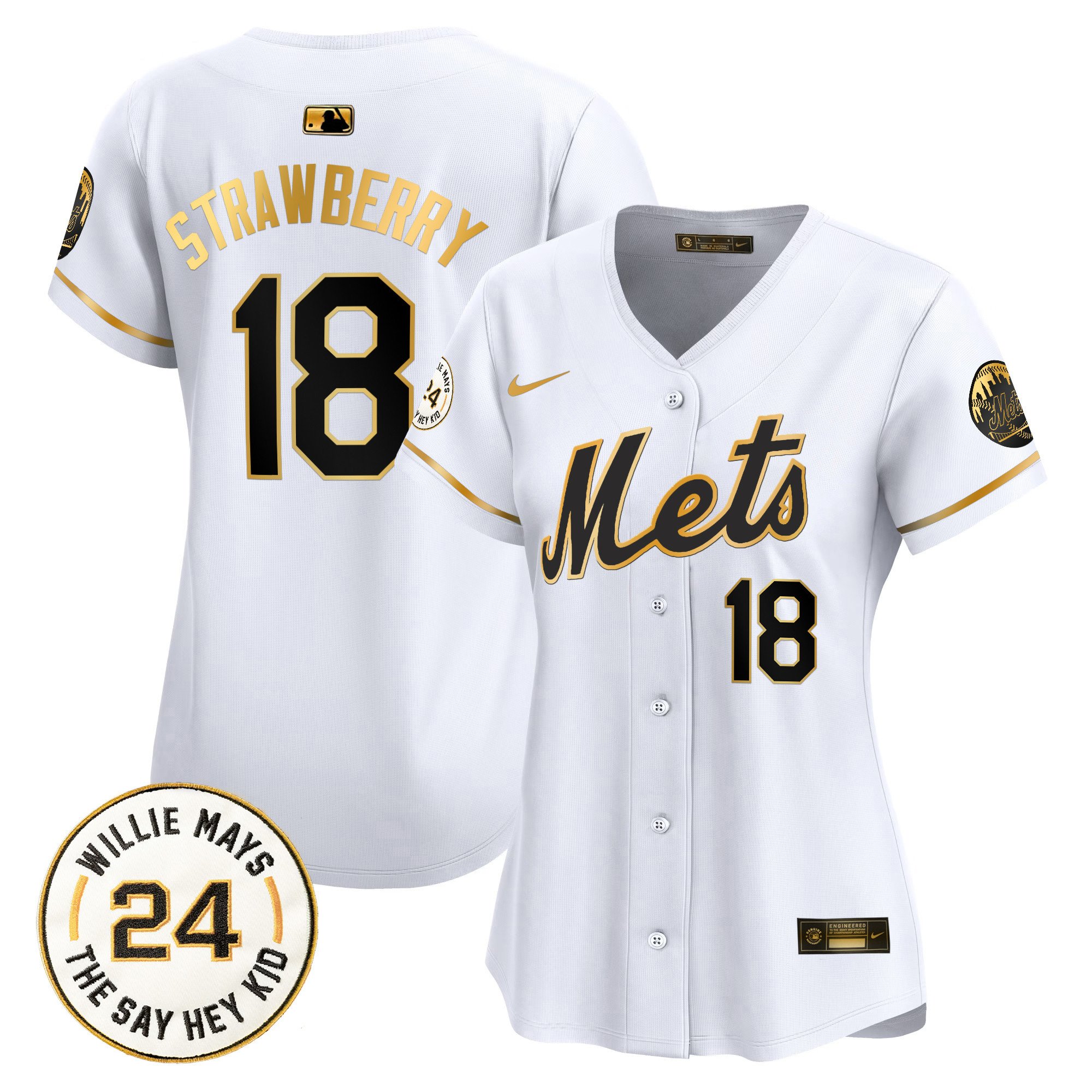 Women's Darryl Strawberry New York Mets Willie Mays Patch Vapor Premier Limited White Gold Jersey - All Stitched