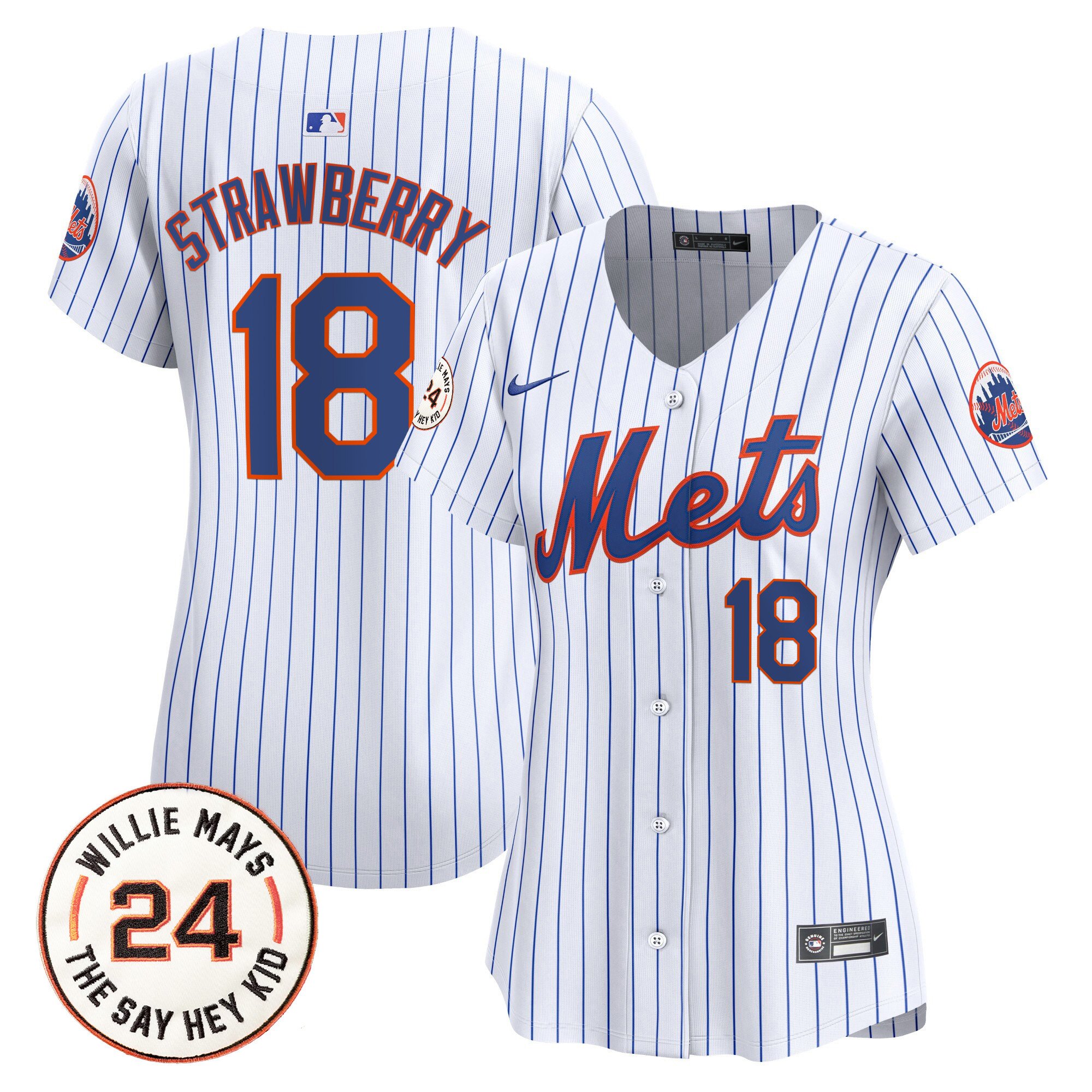 Women's Darryl Strawberry New York Mets Willie Mays Patch Vapor Premier Limited White Jersey - All Stitched