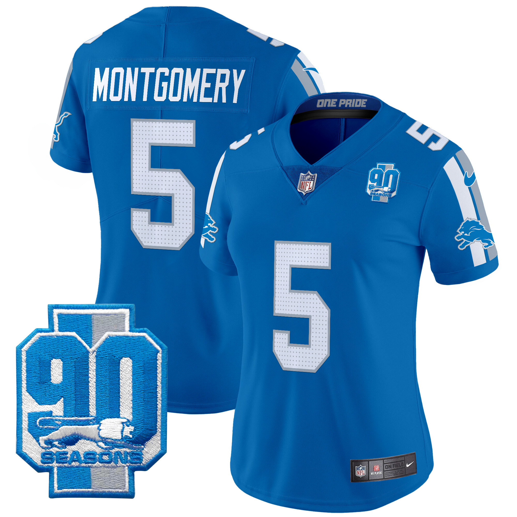 Women's David Montgomery Detroit Lions 90th Year Patch Vapor Limited Blue Jersey - All Stitched