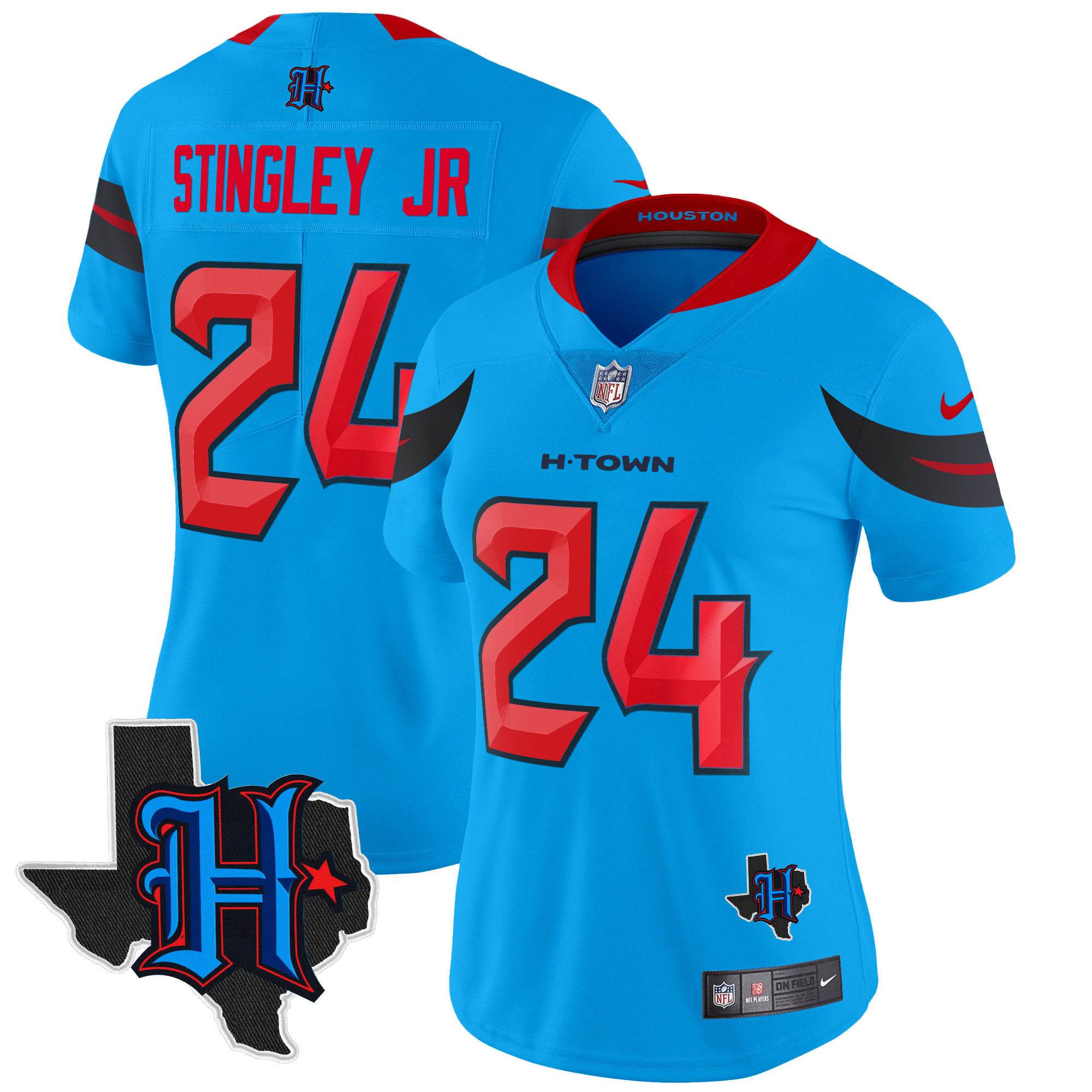 Women's Derek Stingley Jr. Houston Texans 2024 Texas Patch Vapor Limited Blue Jersey V3 - All Stitched