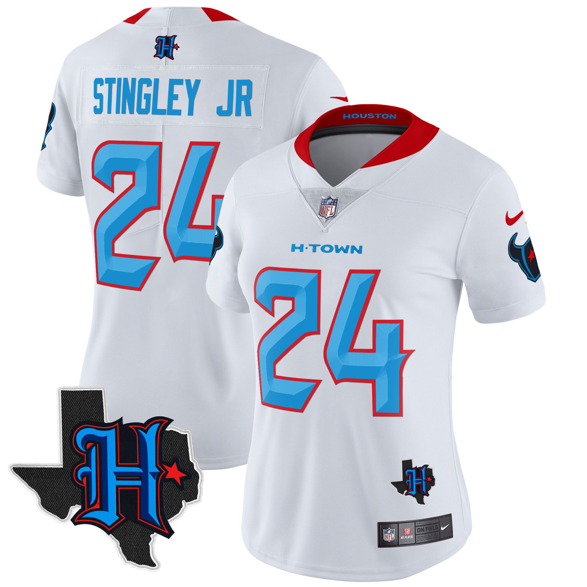 Women's Derek Stingley Jr. Houston Texans 2024 Texas Patch Vapor Limited White Limited Jersey V2 - All Stitched