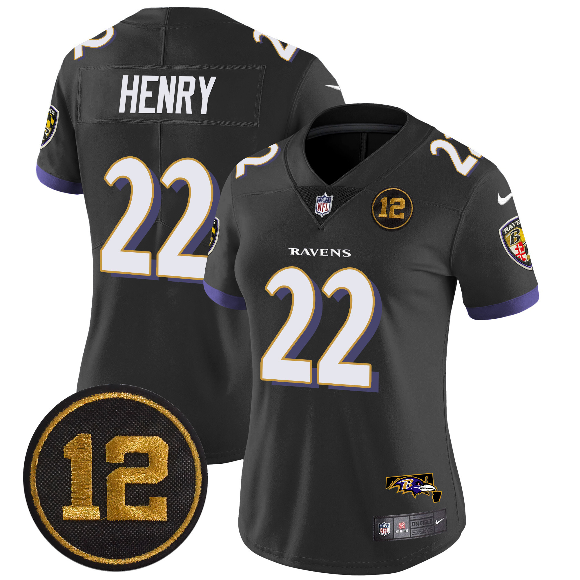 Women's Derrick Henry Baltimore Ravens Jacoby Jones Patch Vapor Limited Black Jersey - All Stitched