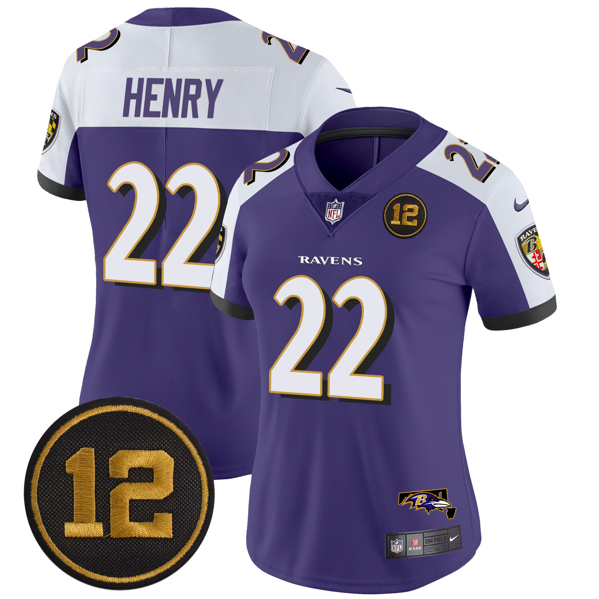 Women's Derrick Henry Baltimore Ravens Jacoby Jones Patch Vapor Limited Purple Alternate Jersey - All Stitched