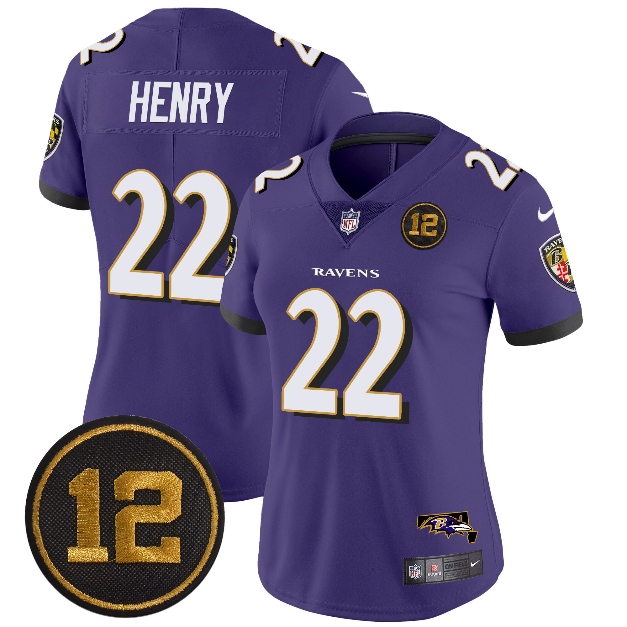 Women's Derrick Henry Baltimore Ravens Jacoby Jones Patch Vapor Limited Purple Jersey - All Stitched
