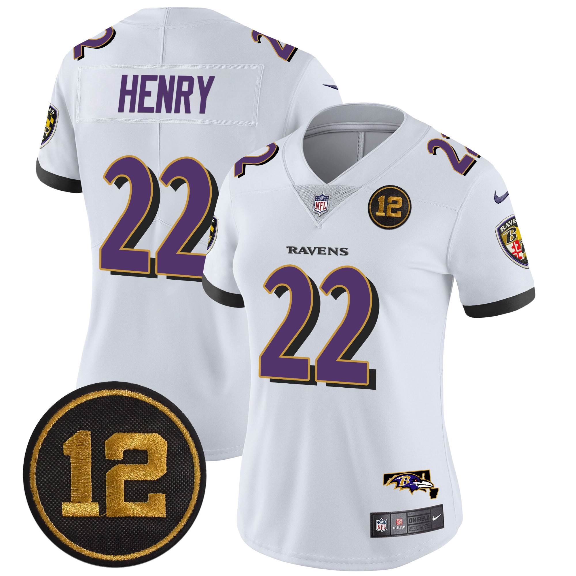 Women's Derrick Henry Baltimore Ravens Jacoby Jones Patch Vapor Limited White Jersey - All Stitched