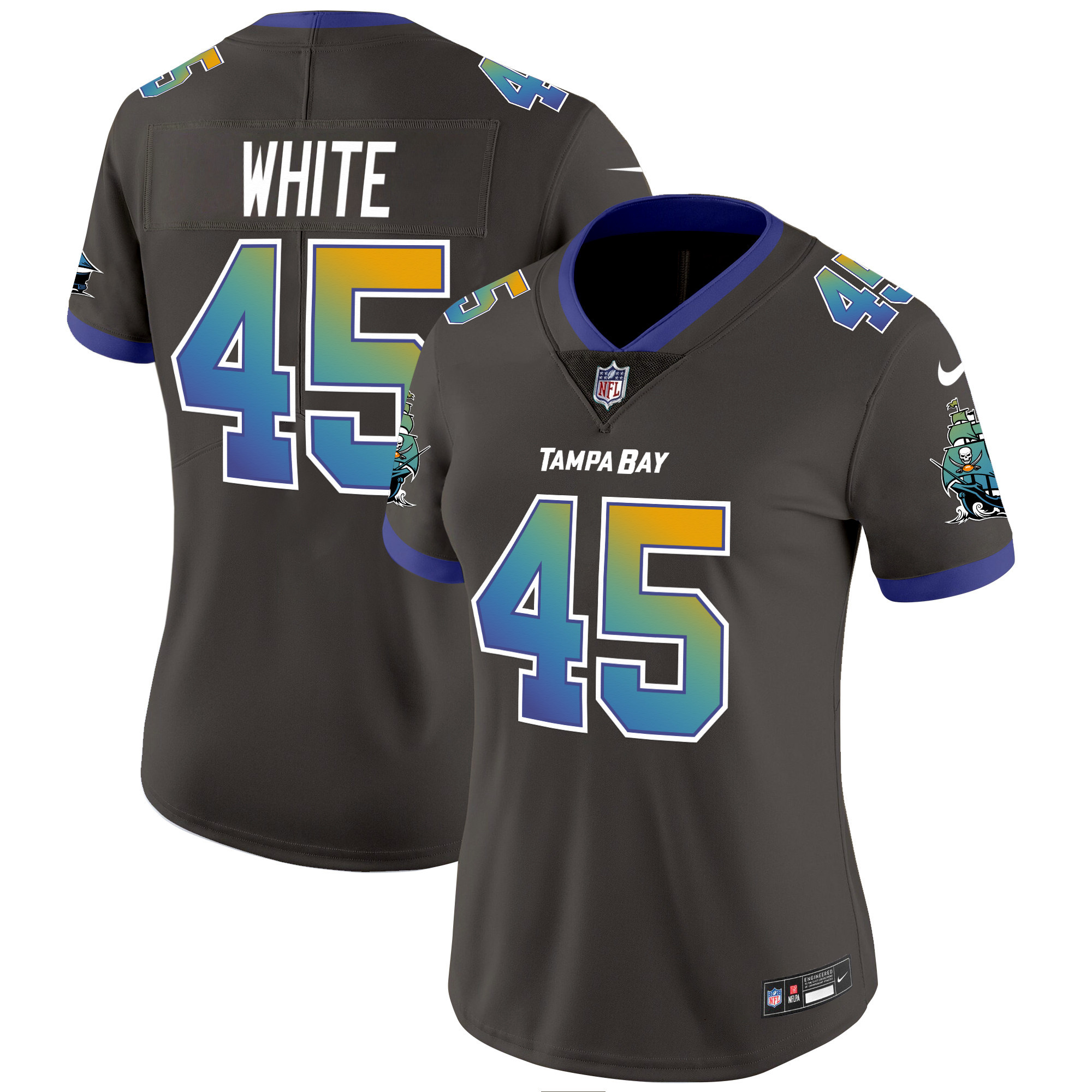 Women's Devin White Tampa Bay Buccaneers "Tampa City" Vapor Limited Pewter Jersey - All Stitched