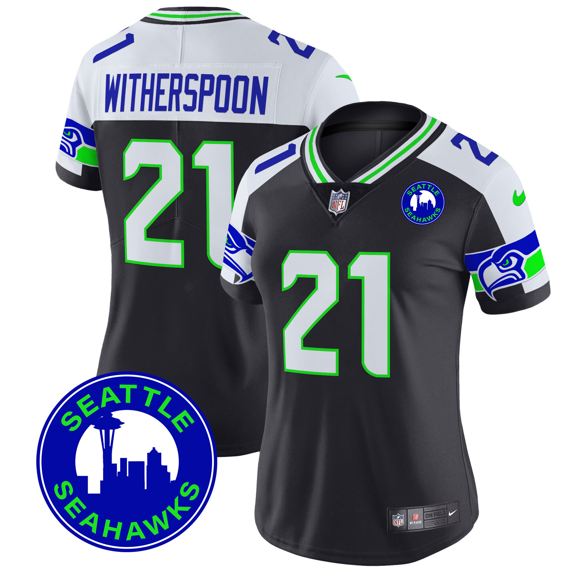Women's Devon Witherspoon Seattle Seahawks 2024 Seattle City Patch Vapor Limited Black Alternate Jersey - All Stitched