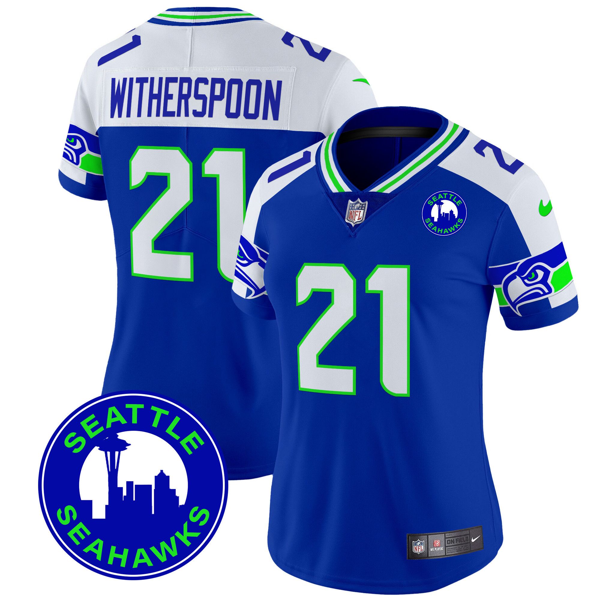 Women's Devon Witherspoon Seattle Seahawks 2024 Seattle City Patch Vapor Limited Royal Alternate Jersey - All Stitched
