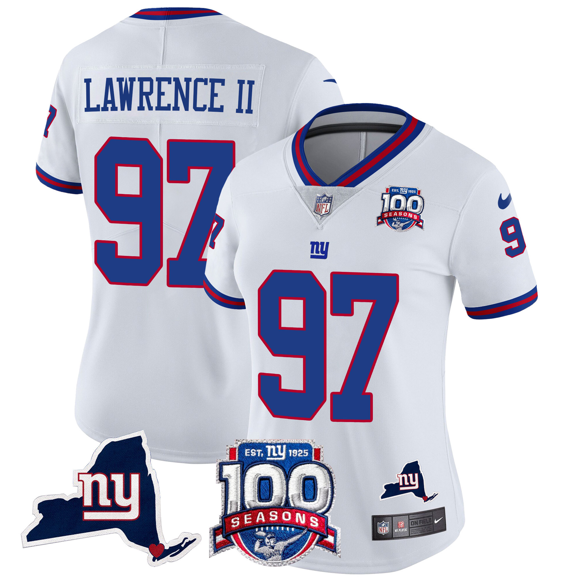 Women's Dexter Lawrence II New York Giants 100th Season & State Patch Vapor Limited White Jersey - All Stitched