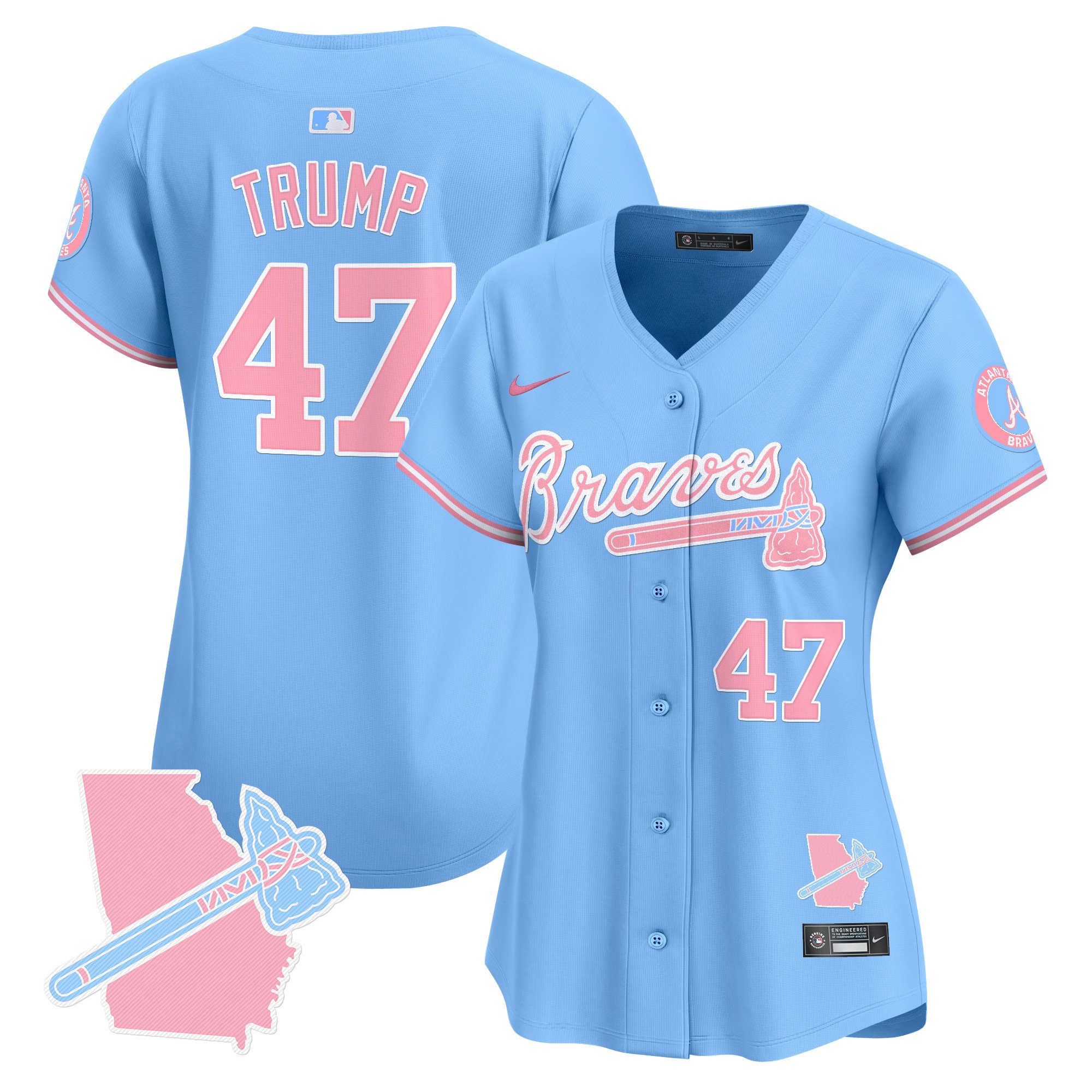 Women's Donald Trump Atlanta Braves Bubblegum Pink Vapor Premier Limited Light Blue Jersey - All Stitched