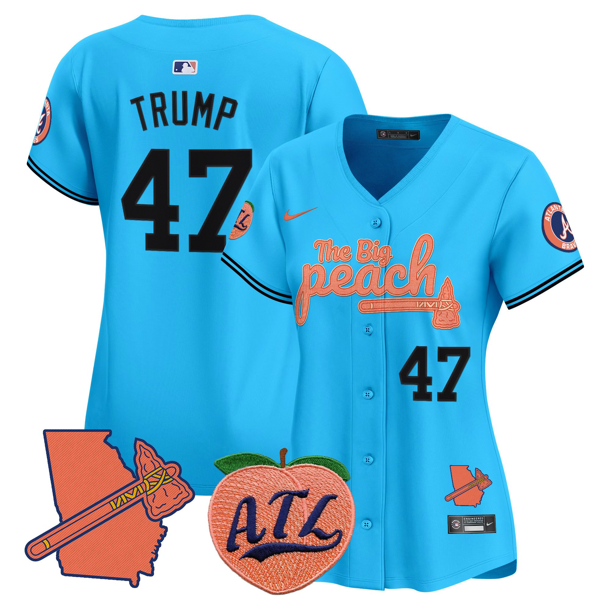 Women's Donald Trump Atlanta Braves The Big Peach Vapor Premier Limited Light Blue Jersey V2 - All Stitched