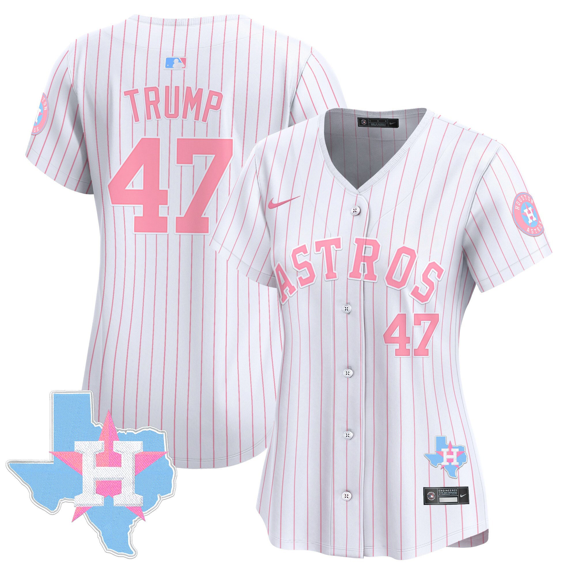 Women's Donald Trump Houston Astros Bubblegum Pink Vapor Premier Limited Pinstripe Jersey - All Stitched