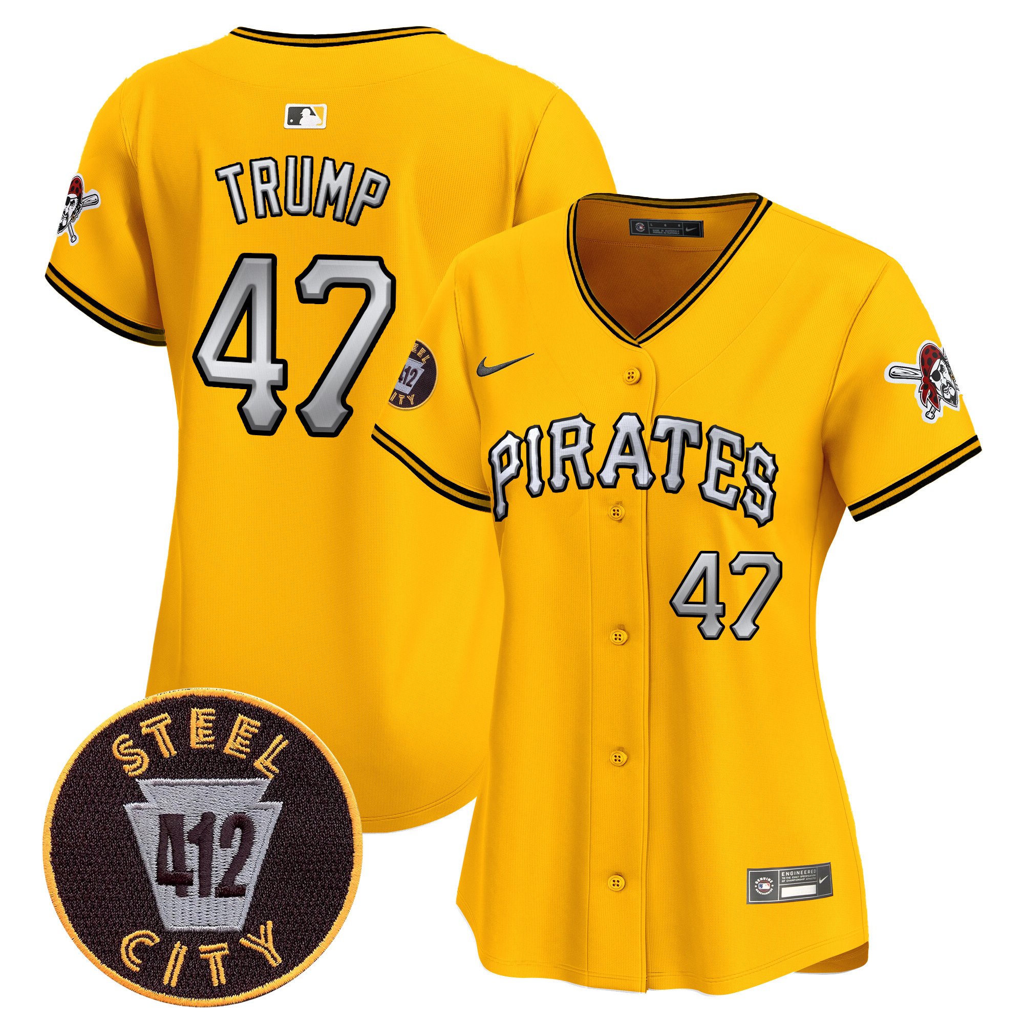Women's Donald Trump Pittsburgh Pirates 412 Patch Vapor Premier Limited Gold Jersey V6 - All Stitched