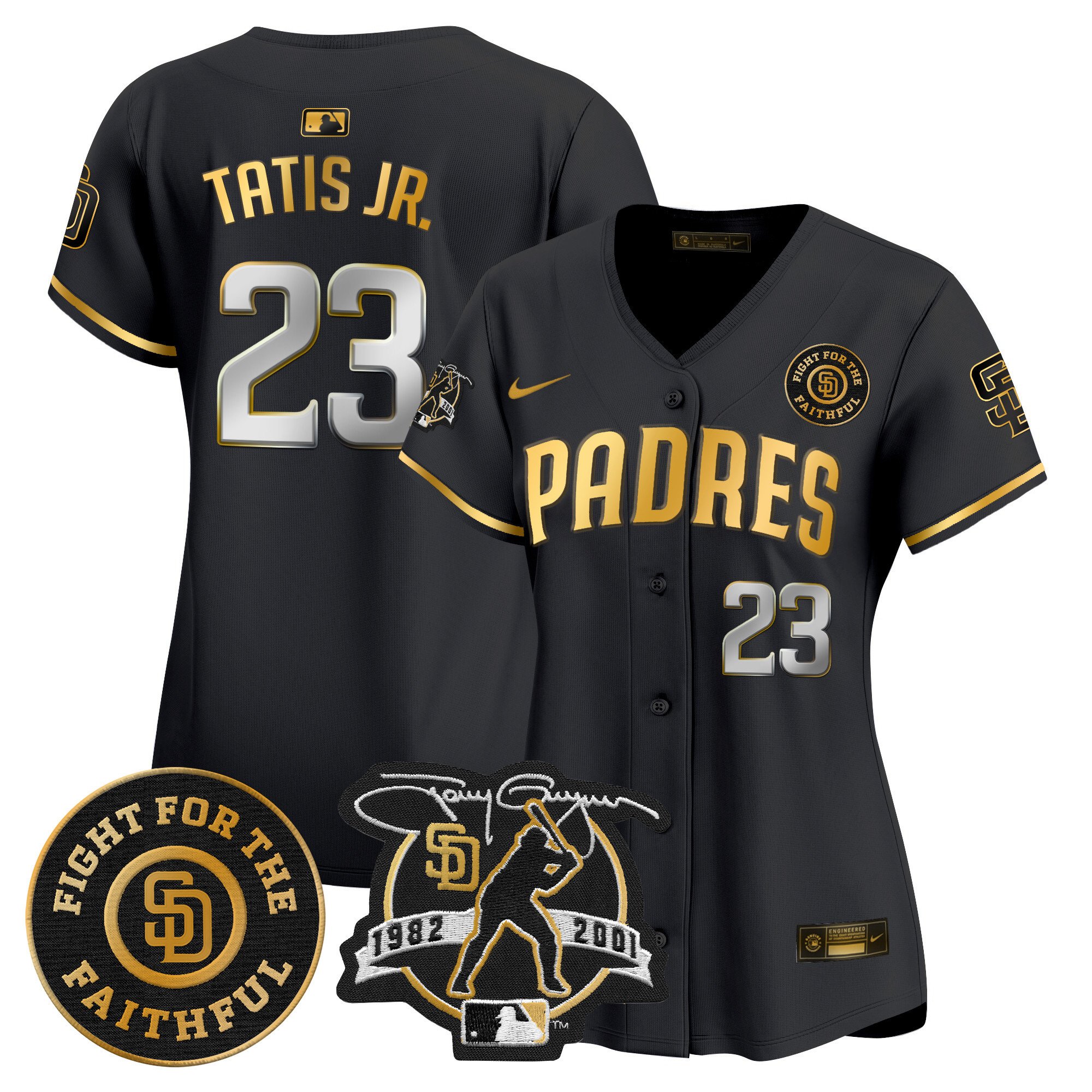 Women's Fernando Tatis Jr San Diego Padres Tony Gwynn & Faithful Patch Vapor Premier Limited Black Gold Jersey Ã± All Stitched