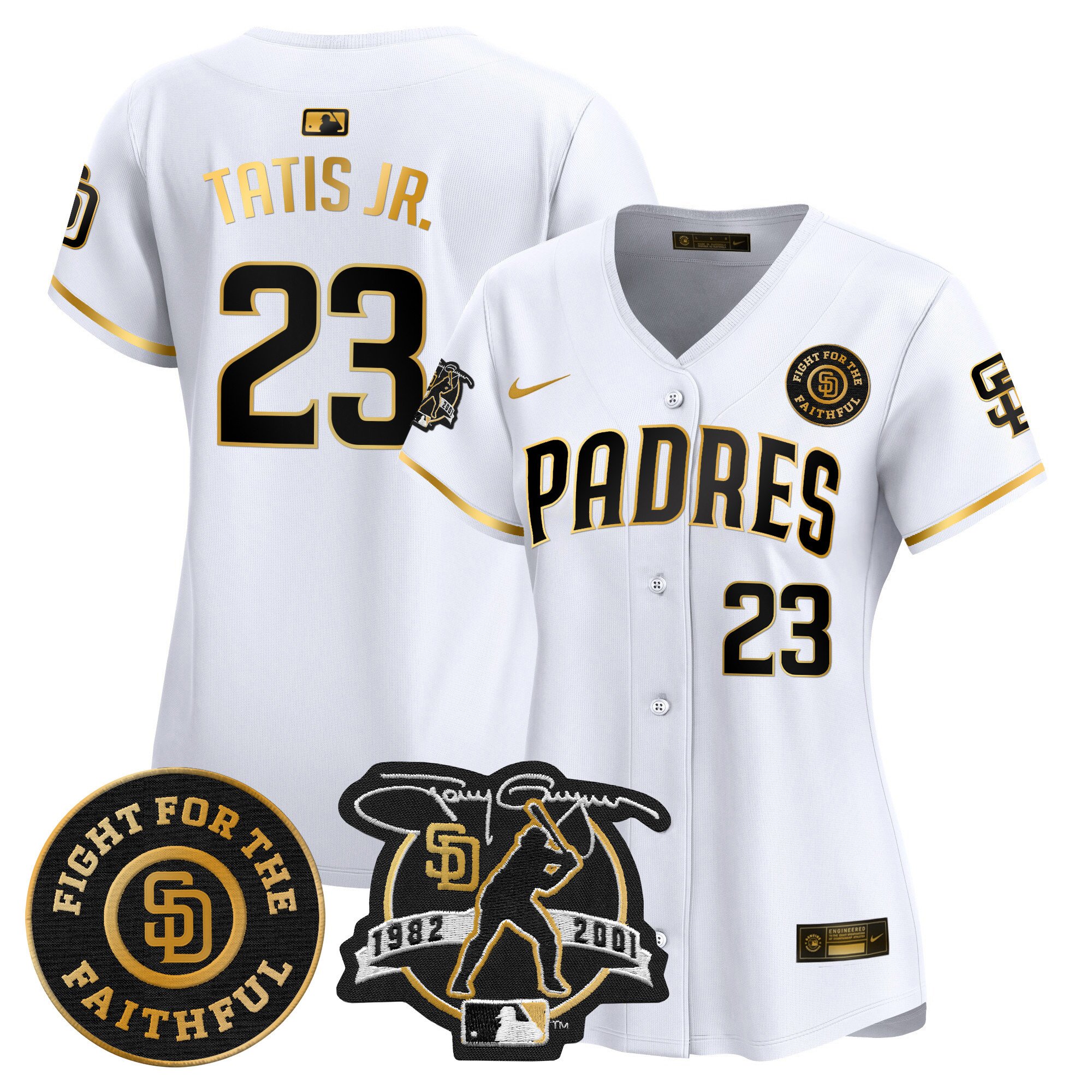 Women's Fernando Tatis Jr San Diego Padres Tony Gwynn & Faithful Patch Vapor Premier Limited White Gold Jersey Ã± All Stitched