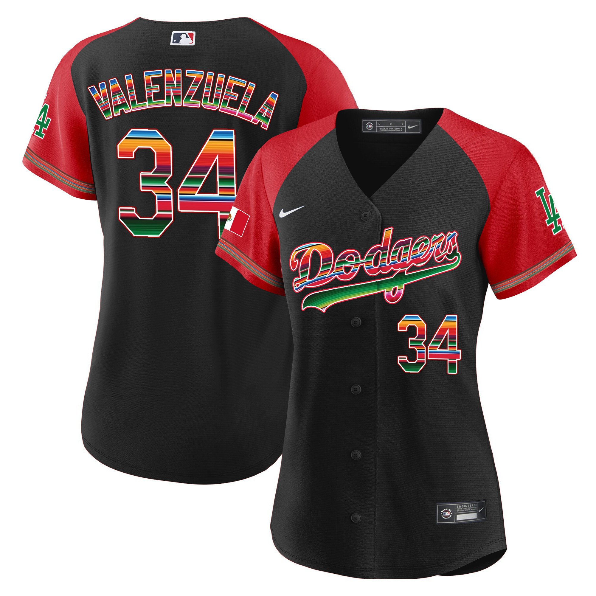 Women's Fernando Valenzuela Los Angeles Dodgers Mexico Alternate Baseball Black Jersey - All Stitched
