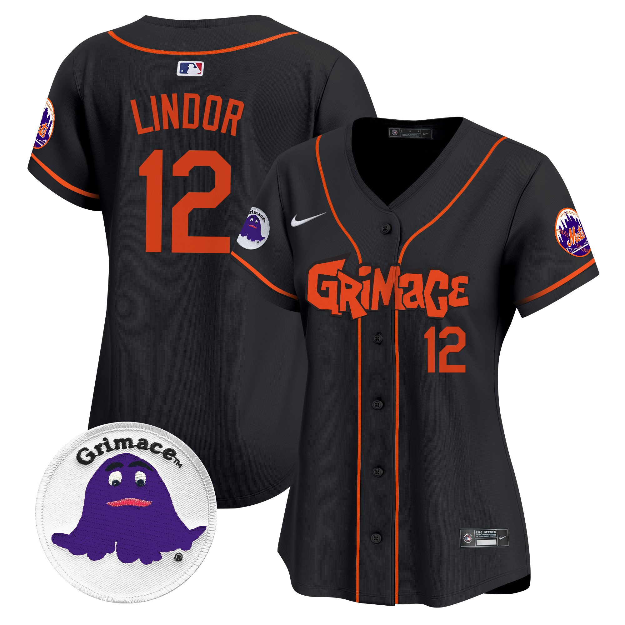 Women's Francisco Lindor New York Mets Grimace Vapor Premier Limited Black Jersey V2 - All Stitched