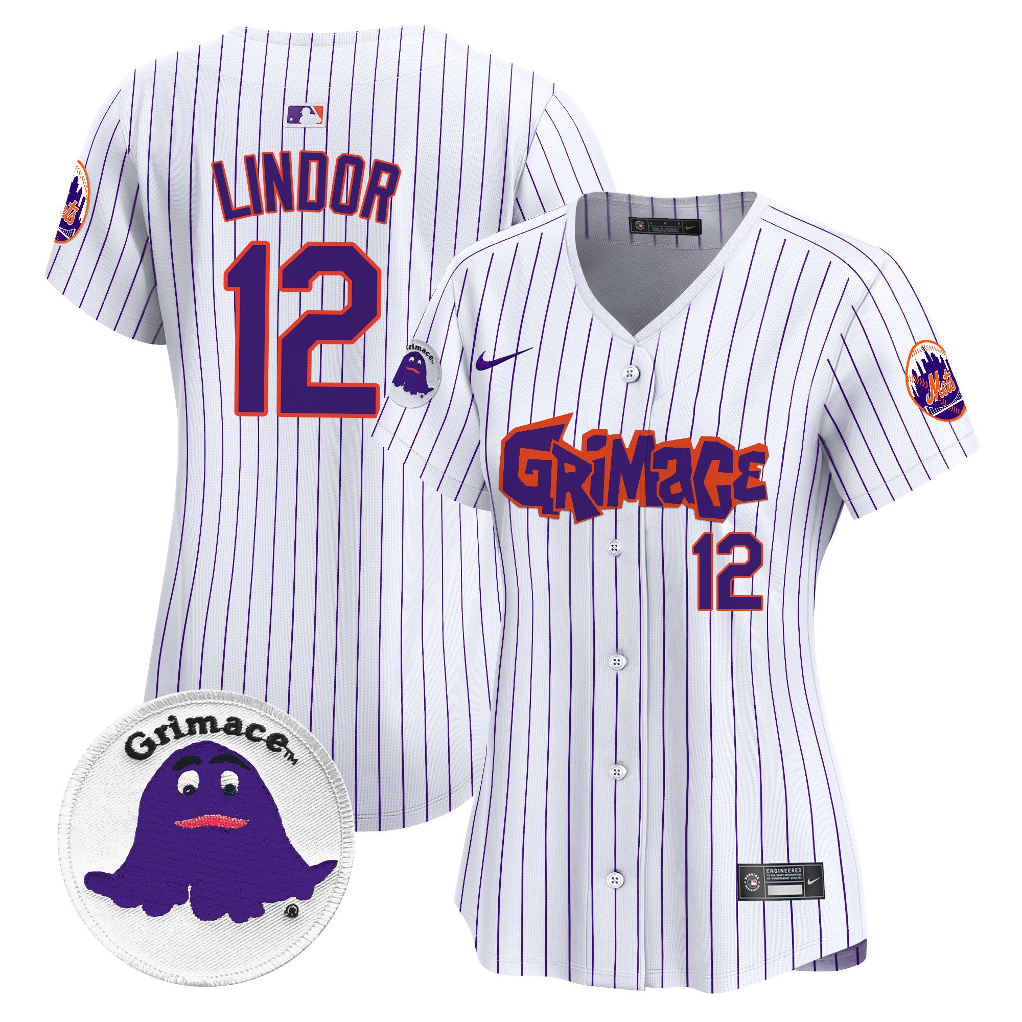 Women's Francisco Lindor New York Mets Grimace Vapor Premier Limited Pinstripe Jersey V2 - All Stitched