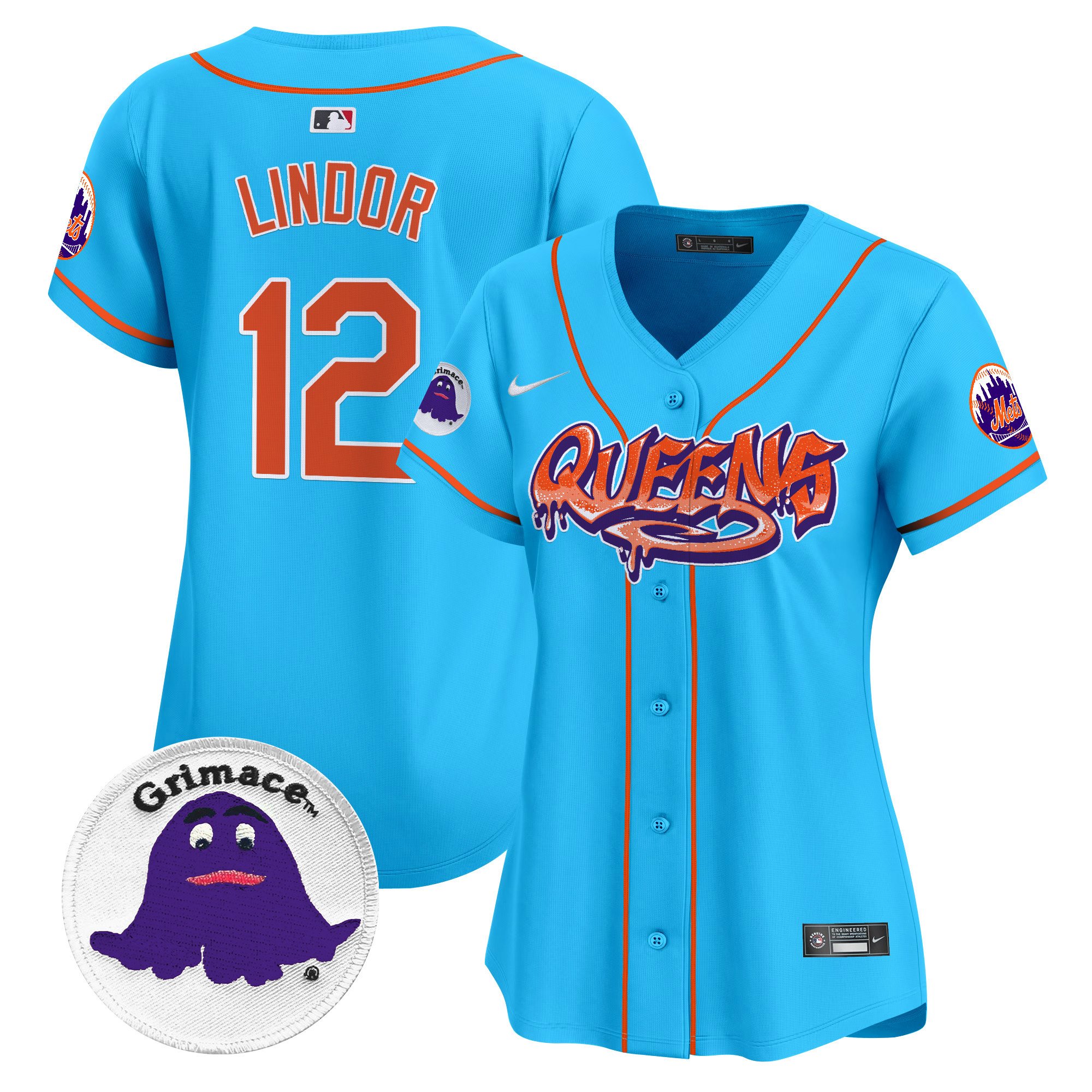 Women's Francisco Lindor New York Mets Queens Graffiti Vapor Premier Limited Light Blue Jersey - All Stitched