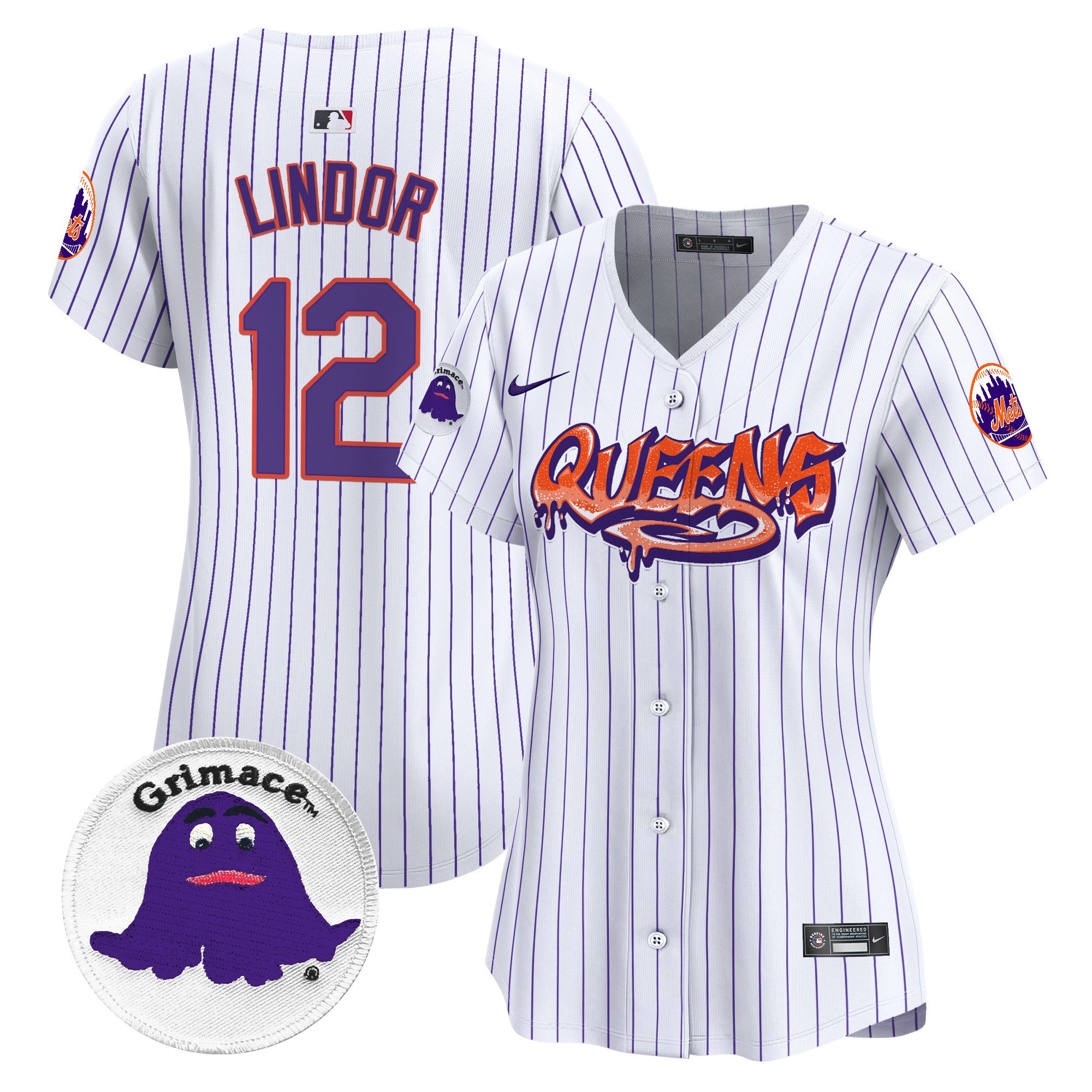 Women's Francisco Lindor New York Mets Queens Graffiti Vapor Premier Limited Pinstripe Jersey - All Stitched