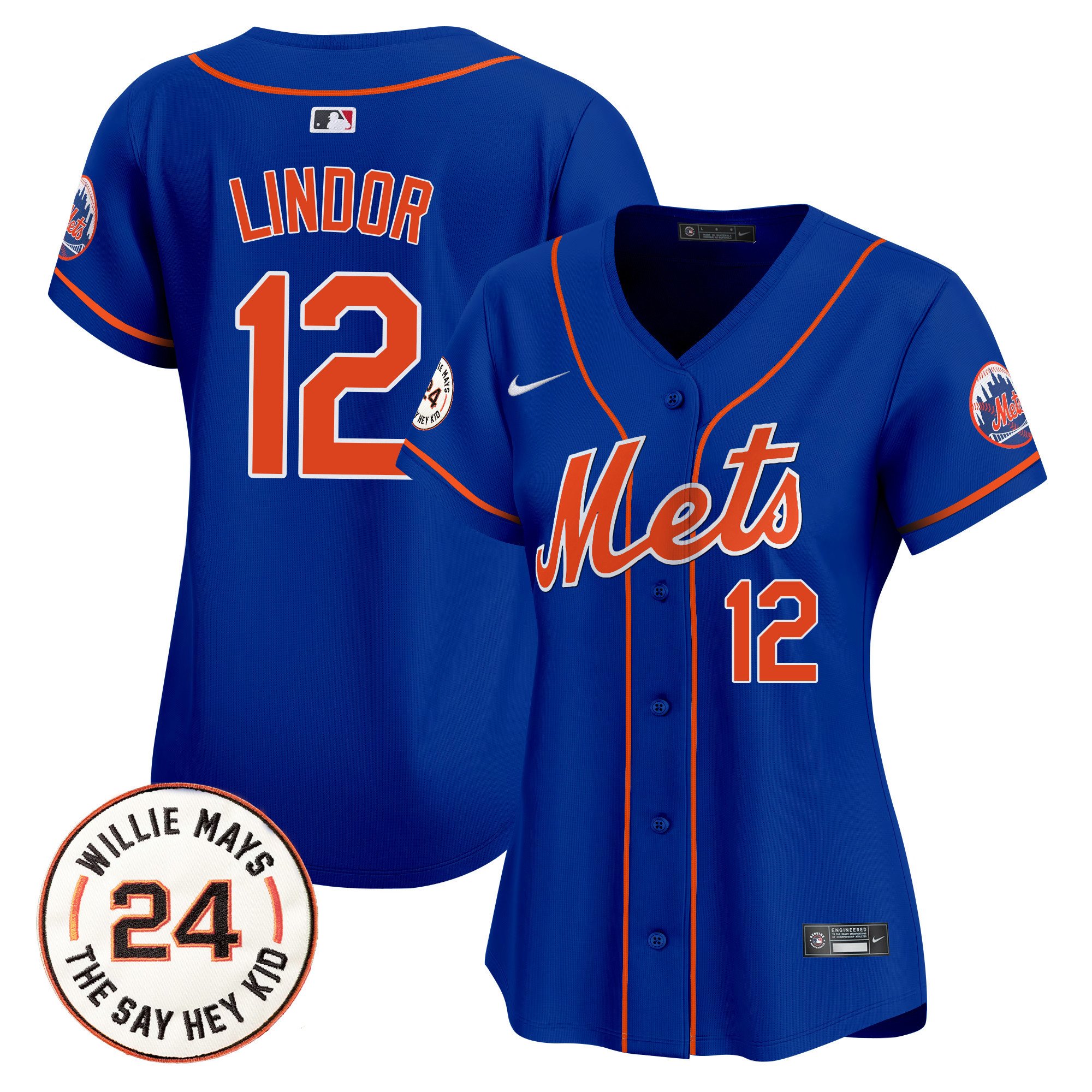 Women's Francisco Lindor New York Mets Willie Mays Patch Vapor Premier Limited Royal Jersey - All Stitched
