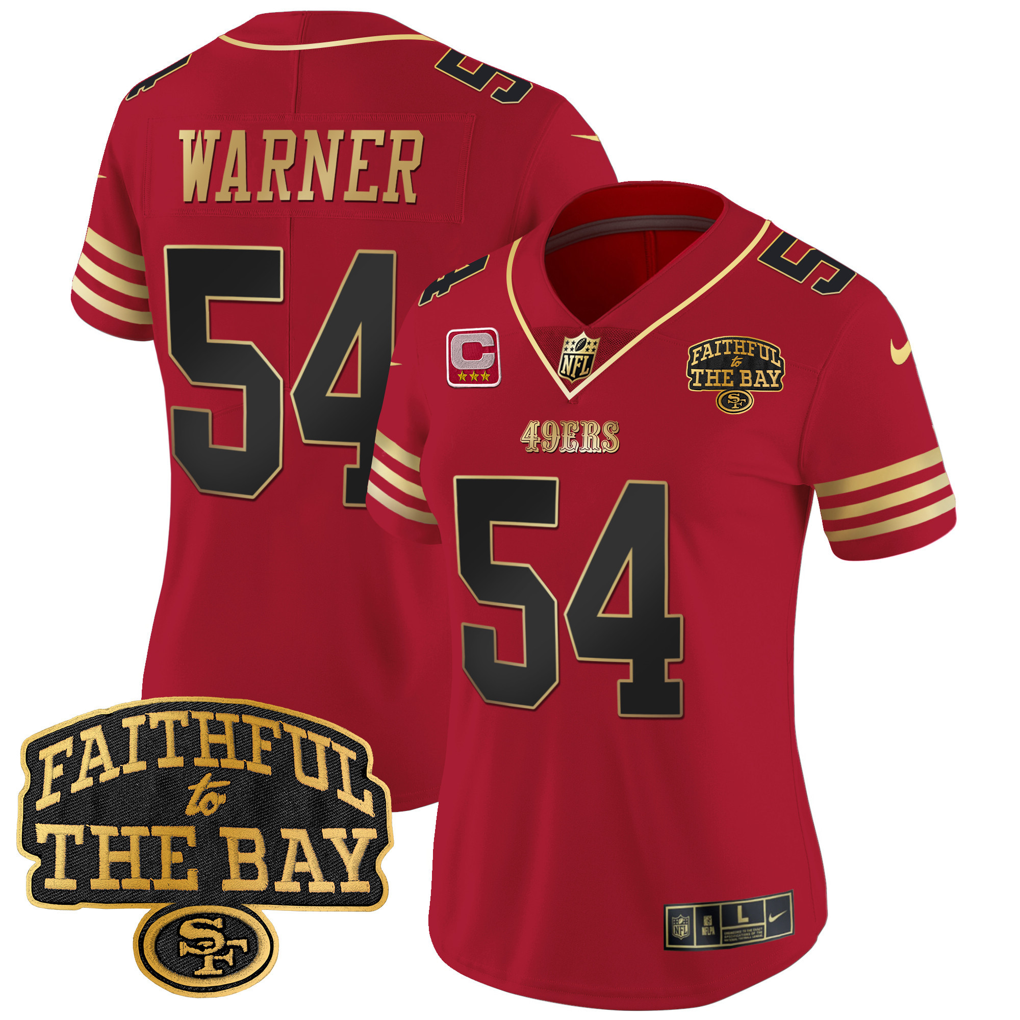 Women's Fred Warner San Francisco 49ers Faithful To The Bay Patch Vapor Limited Black Scarlet Jersey V8 - All Stitched