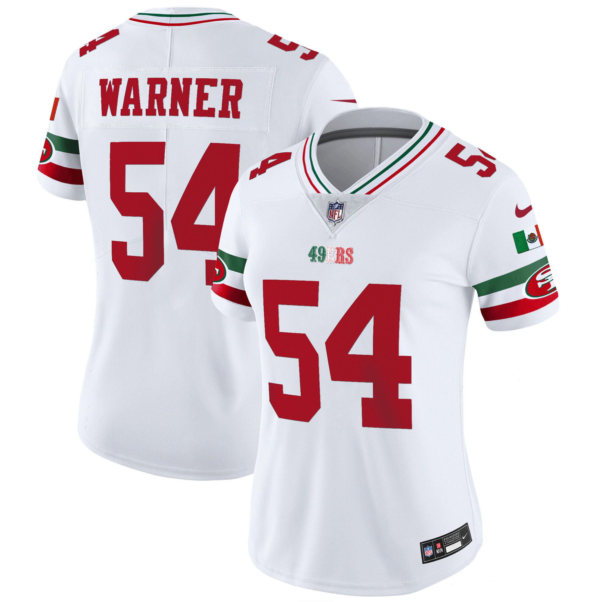 Women's Fred Warner San Francisco 49ers Mexico Vapor White Jersey V2 - All Stitched