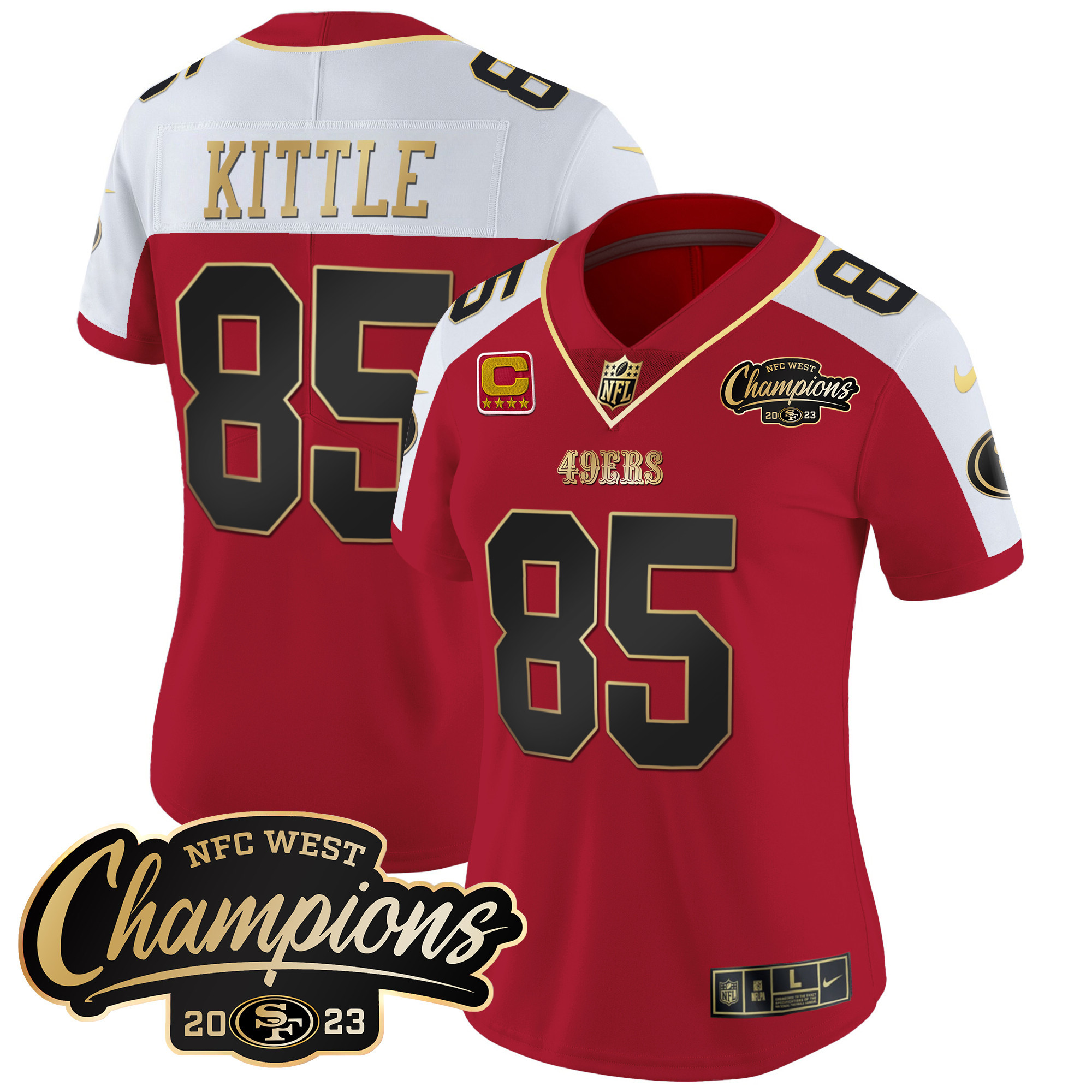 Women's George Kittle San Francisco 49ers 2023 NFC West Champions Patch Vapor Alternate Jersey - All Stitched