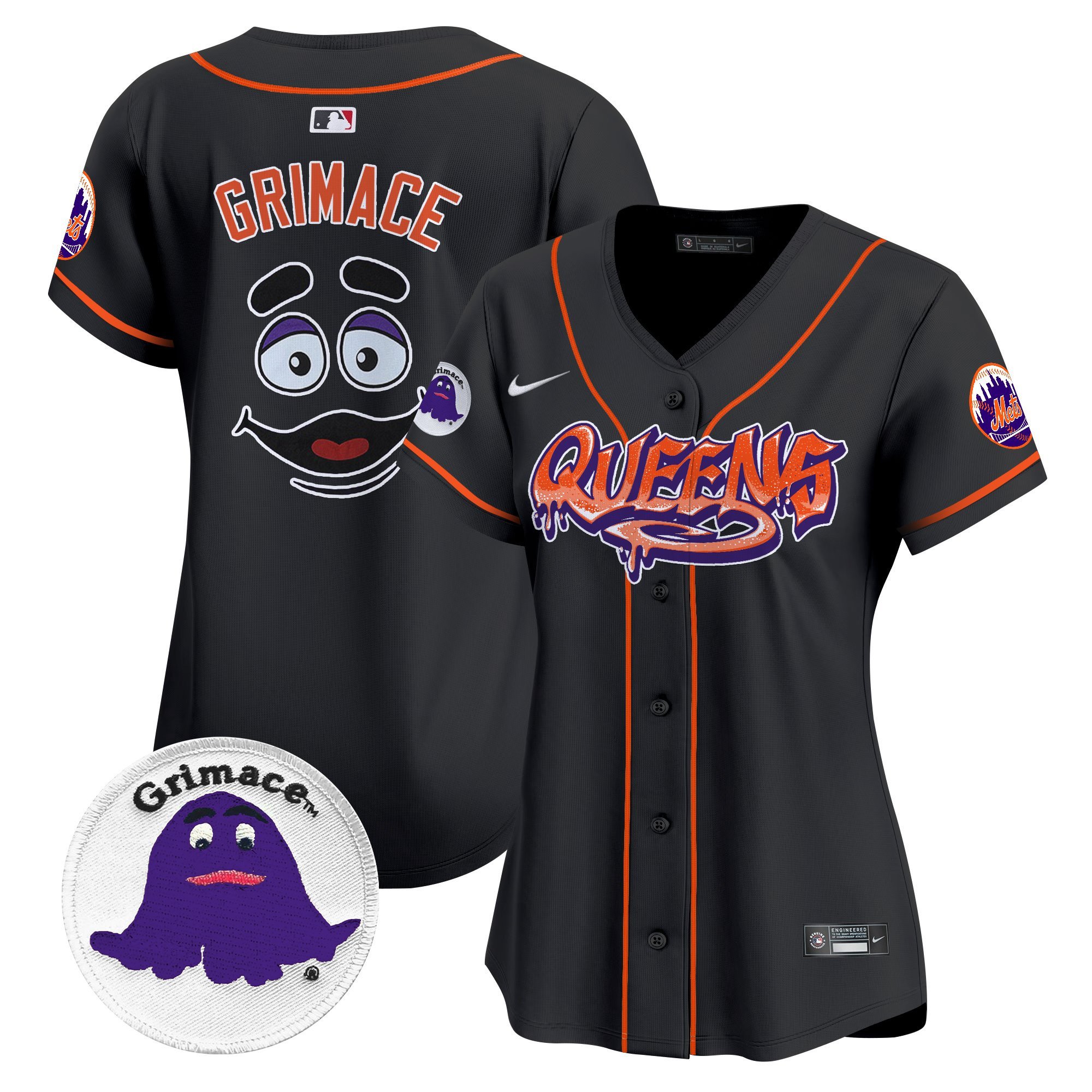Women's Grimace New York Mets Queens Graffiti Vapor Premier Limited Black Jersey - All Stitched
