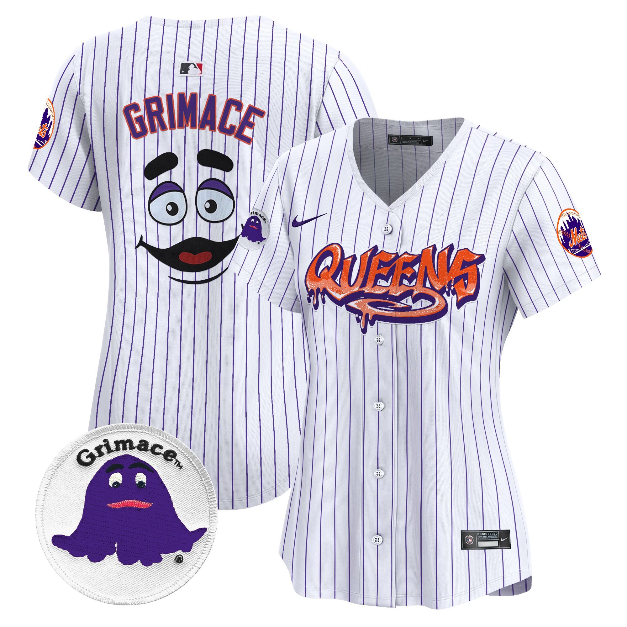 Women's Grimace New York Mets Queens Graffiti Vapor Premier Limited Pinstripe Jersey - All Stitched