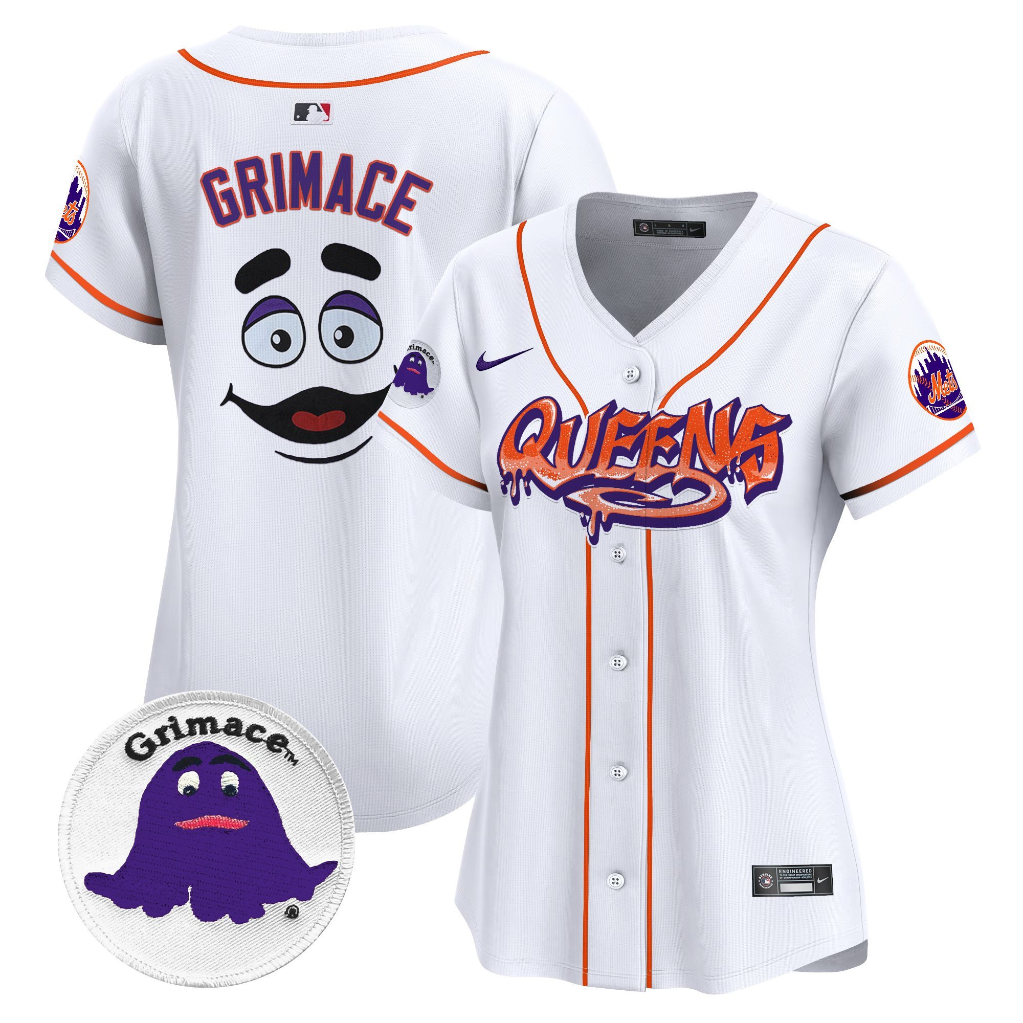 Women's Grimace New York Mets Queens Graffiti Vapor Premier Limited White Jersey - All Stitched