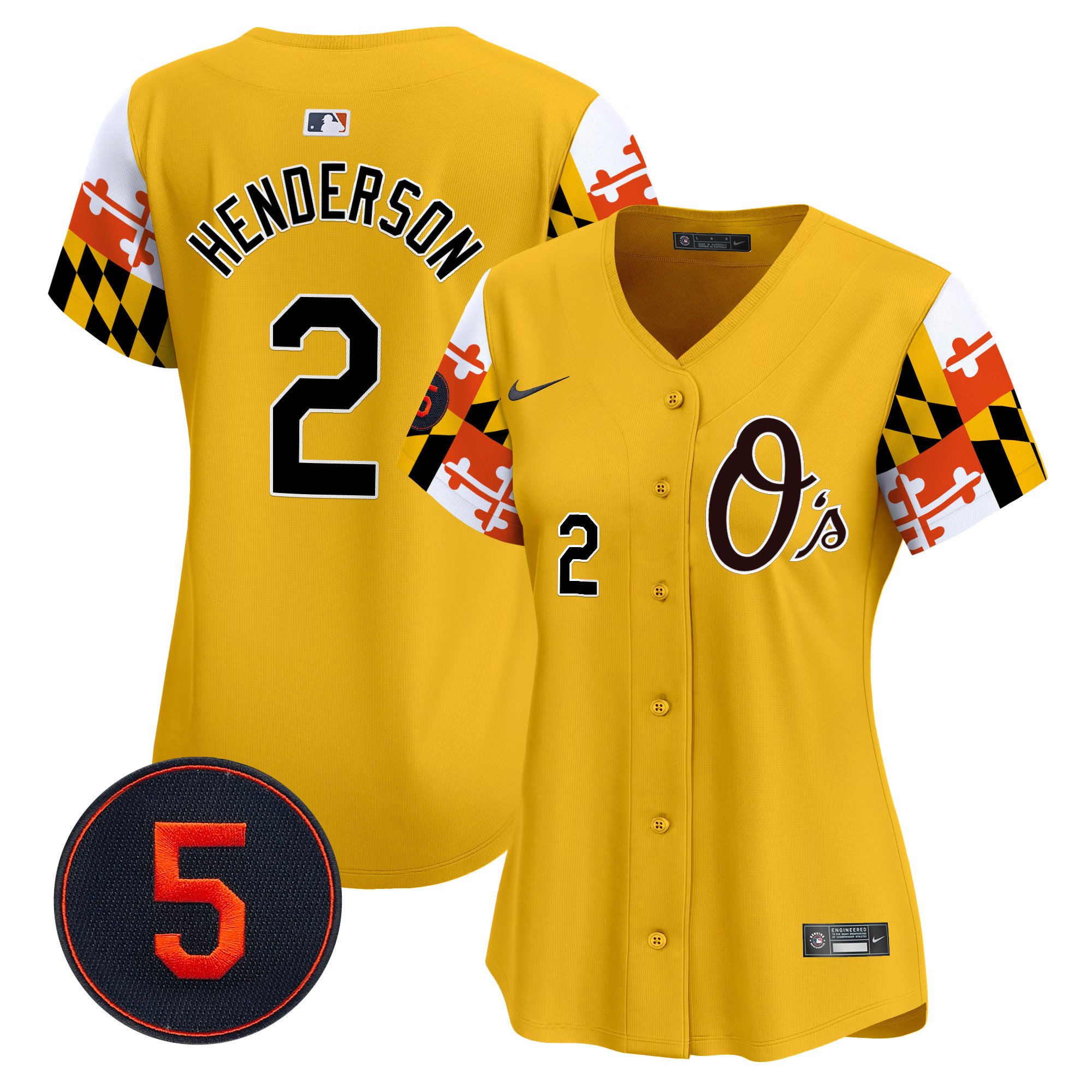 Women's Gunnar Henderson Baltimore Orioles Robinson Patch Vapor Premier Limited Gold Jersey V5 - All Stitched