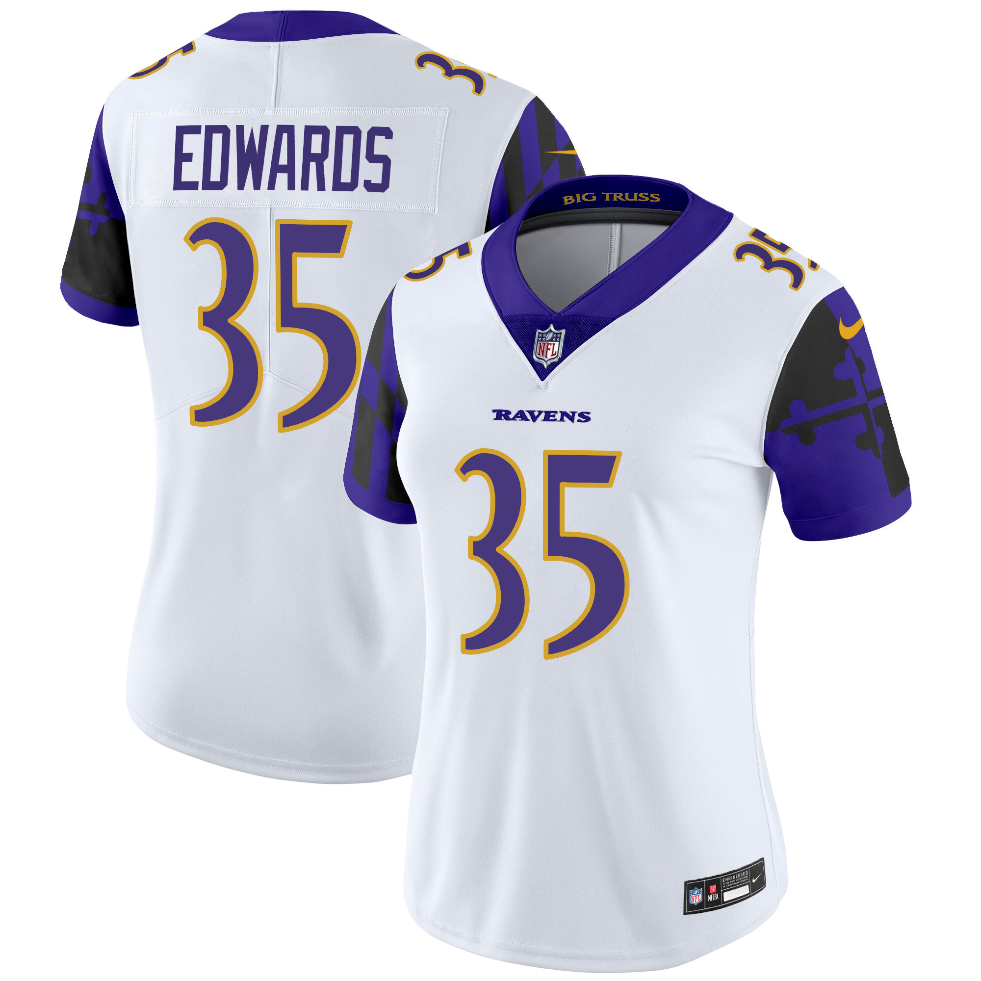 Women's Gus Edwards Baltimore Ravens Maryland Flag Vapor Limited White Jersey - All Stitched