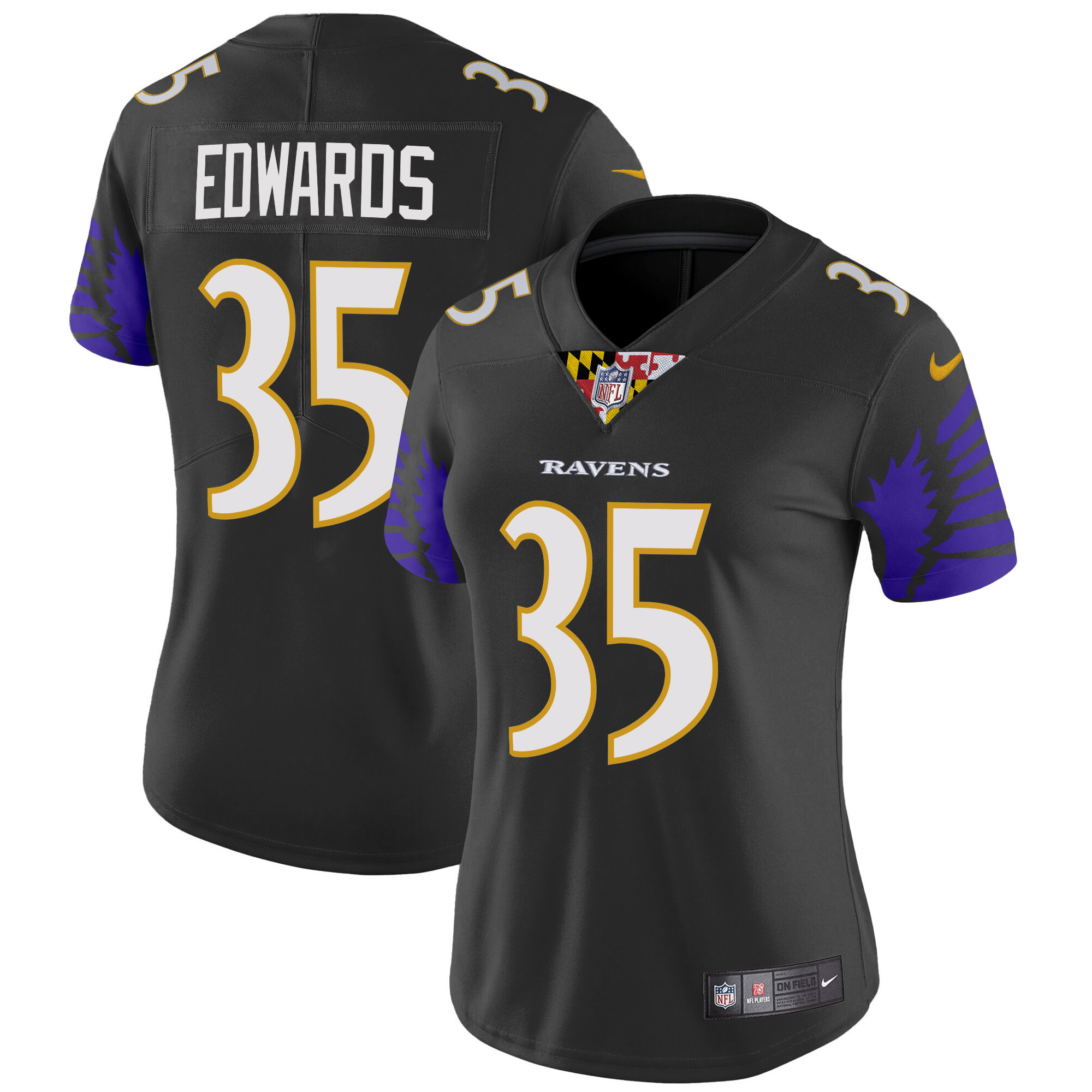 Women's Gus Edwards Baltimore Ravens Special Vapor Limited Black Jersey - All Stitched