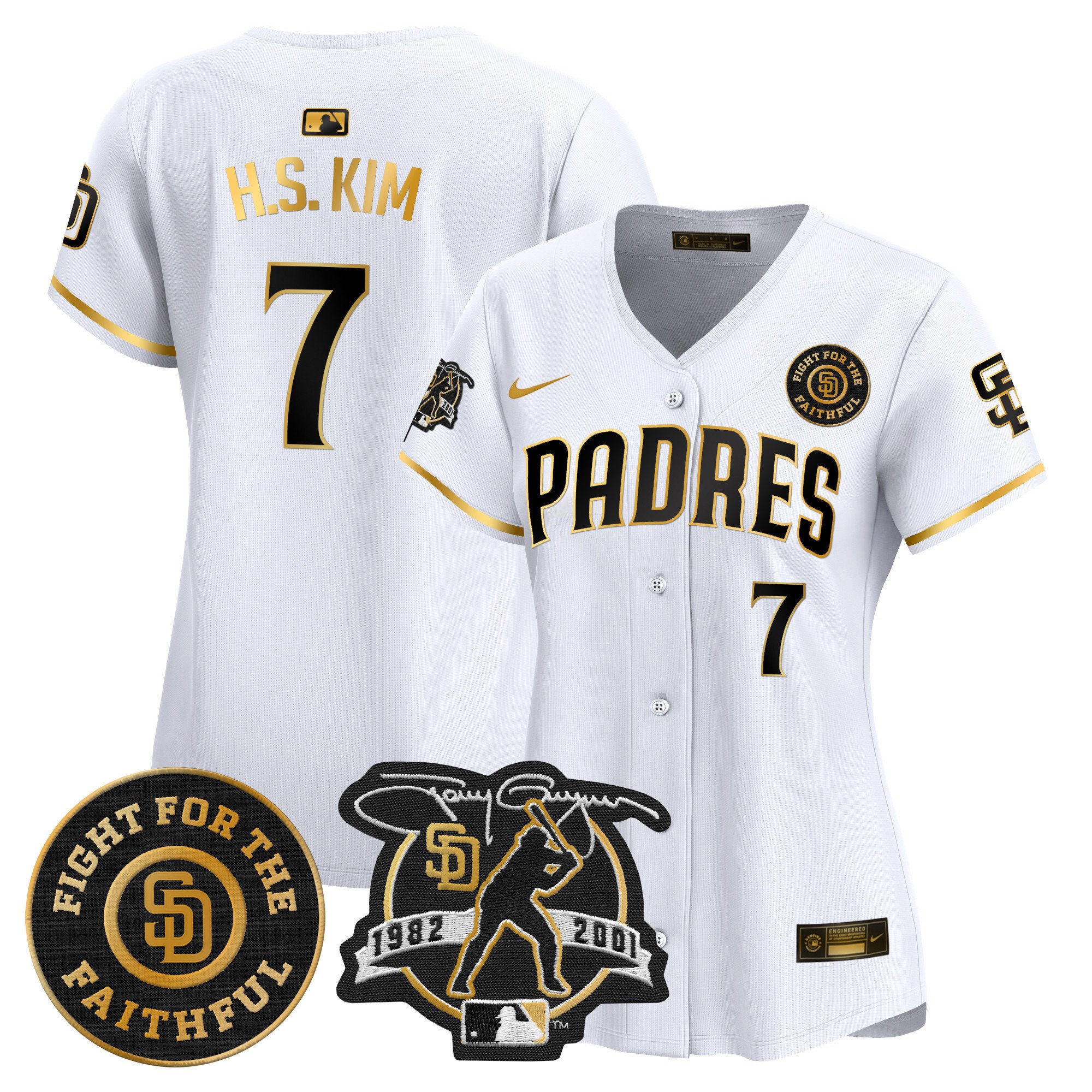 Women's Ha-Seong Kim San Diego Padres Tony Gwynn & Faithful Patch Vapor Premier Limited White Gold Jersey Ã± All Stitched