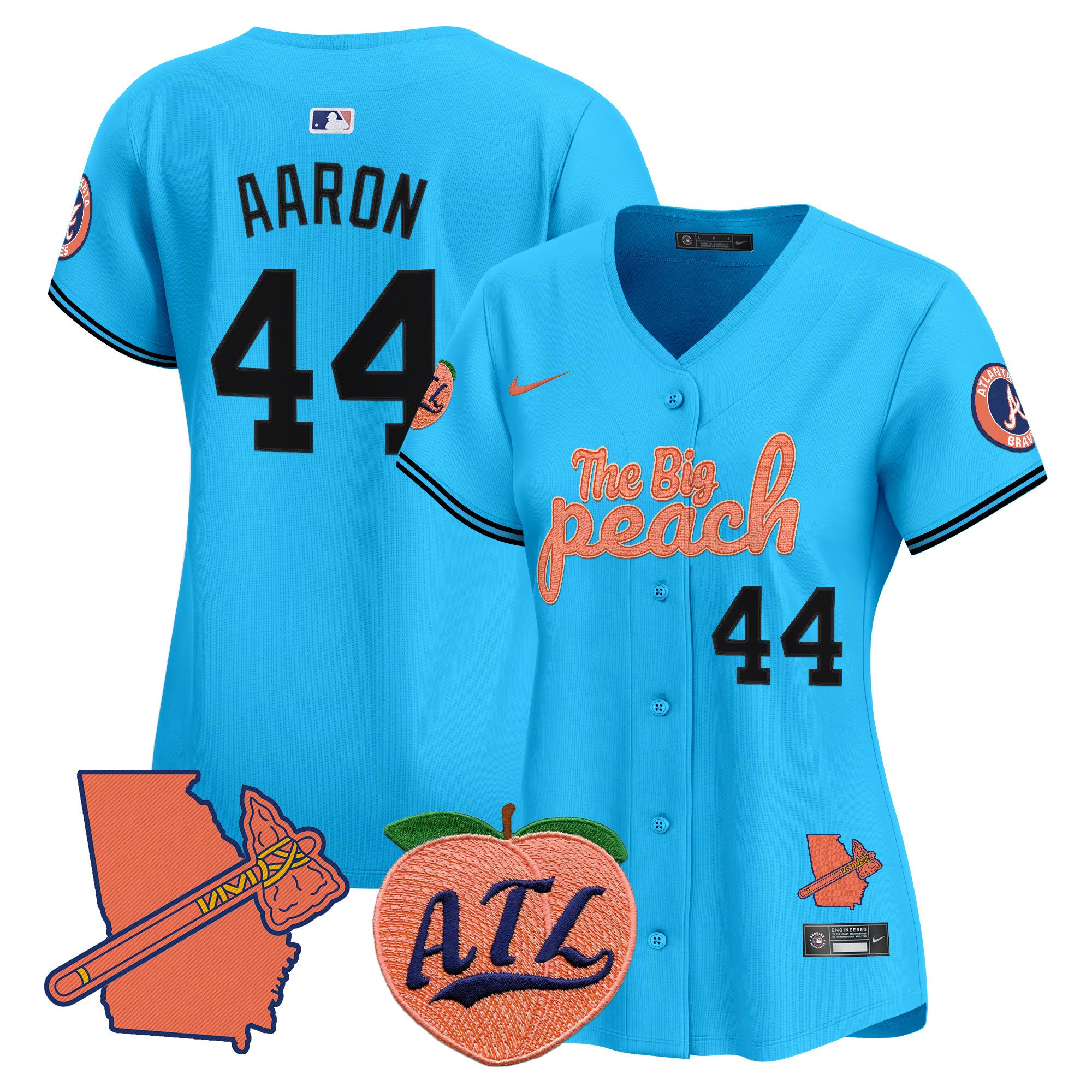 Women's Hank Aaron Atlanta Braves The Big Peach Vapor Premier Limited Light Blue Jersey - All Stitched