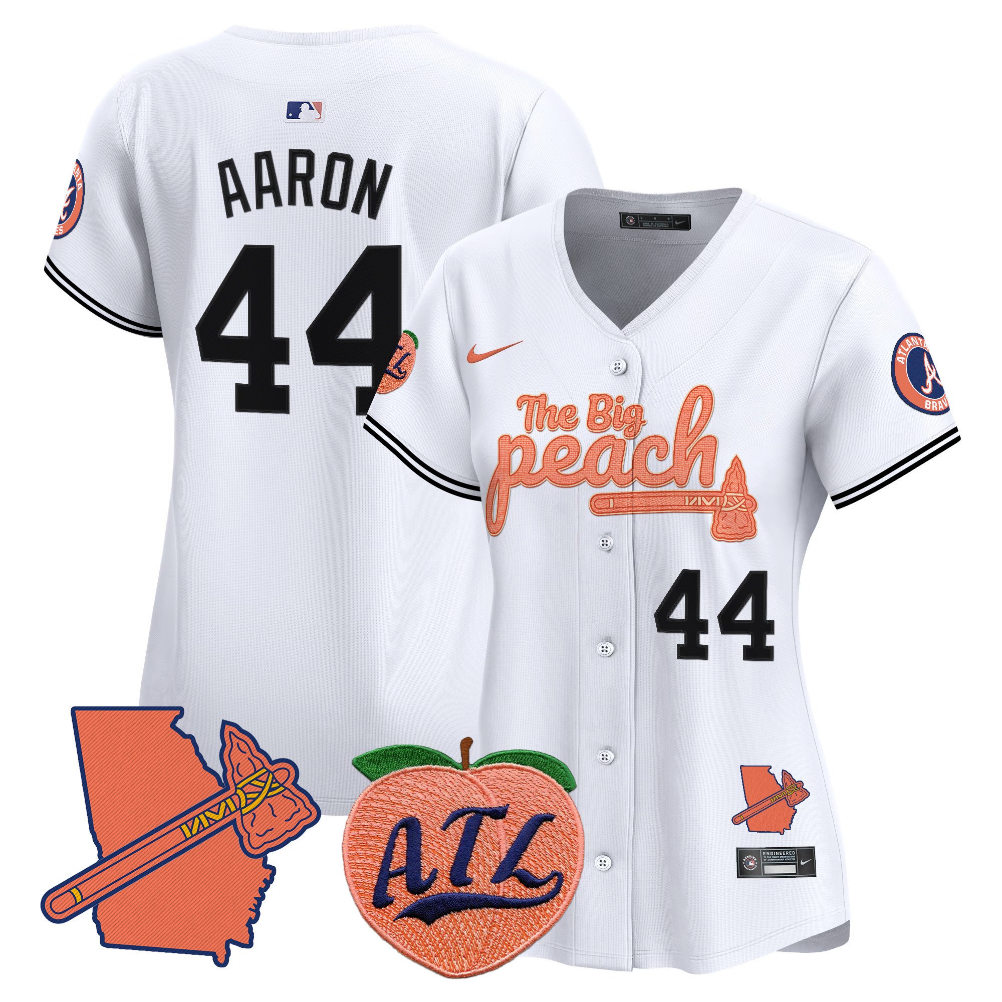 Women's Hank Aaron Atlanta Braves The Big Peach Vapor Premier Limited White Jersey V2 - All Stitched
