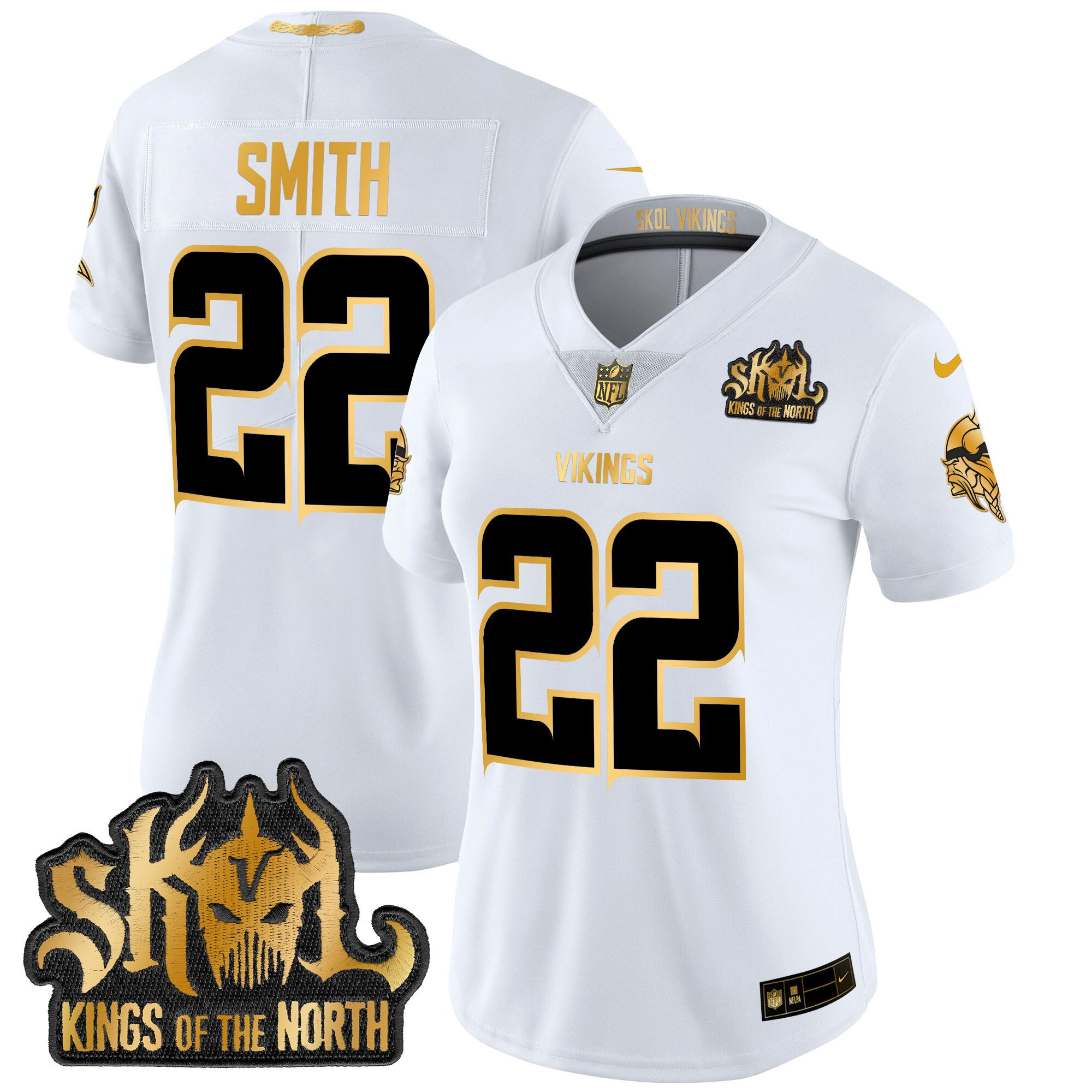 Women's Harrison Smith Minnesota Vikings 2024 Winter Warrior Skol Patch Gold Vapor Limited White Gold Jersey - All Stitched