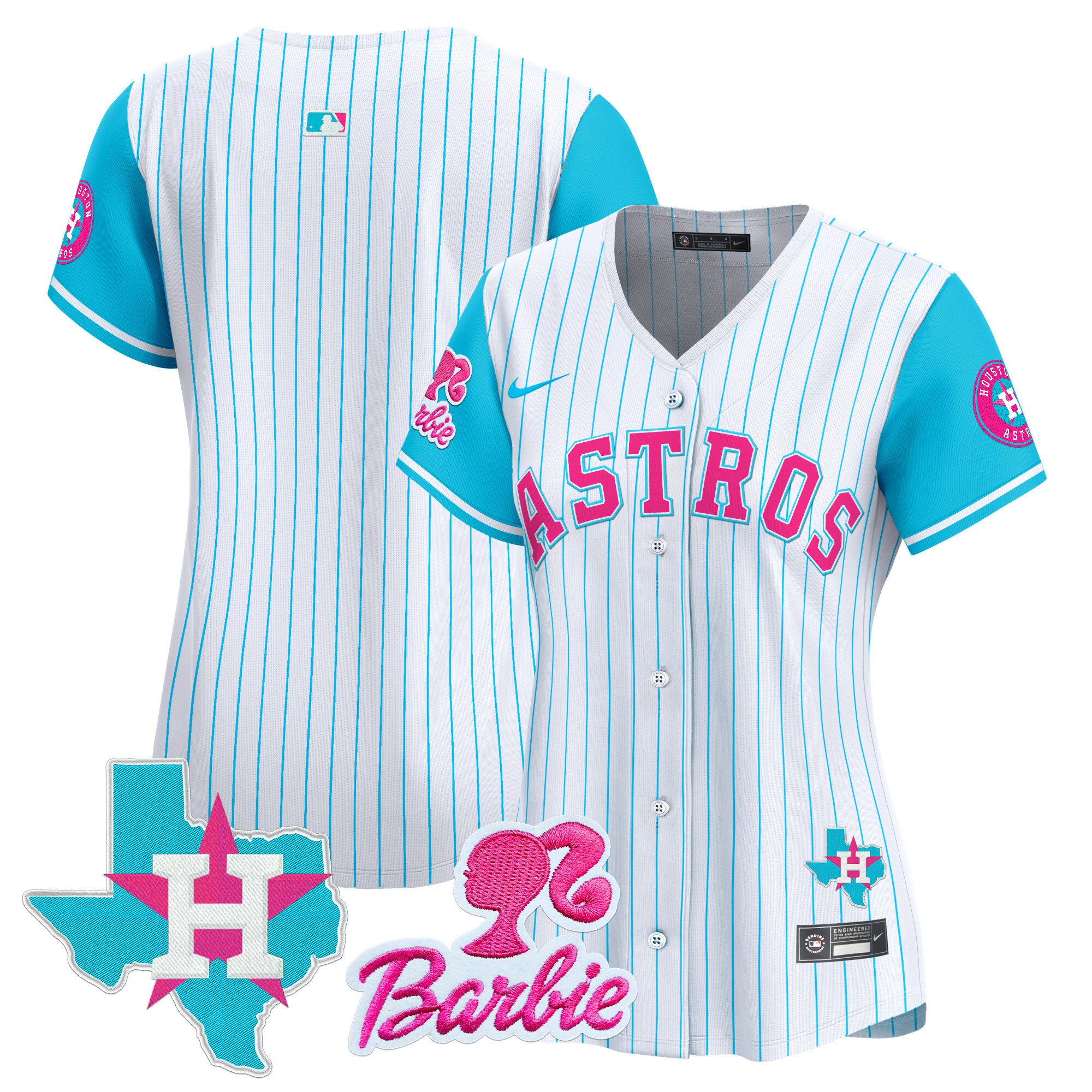 Women's Houston Astros Barbie Patch Vapor Premier Limited Pinstripe Jersey - All Stitched