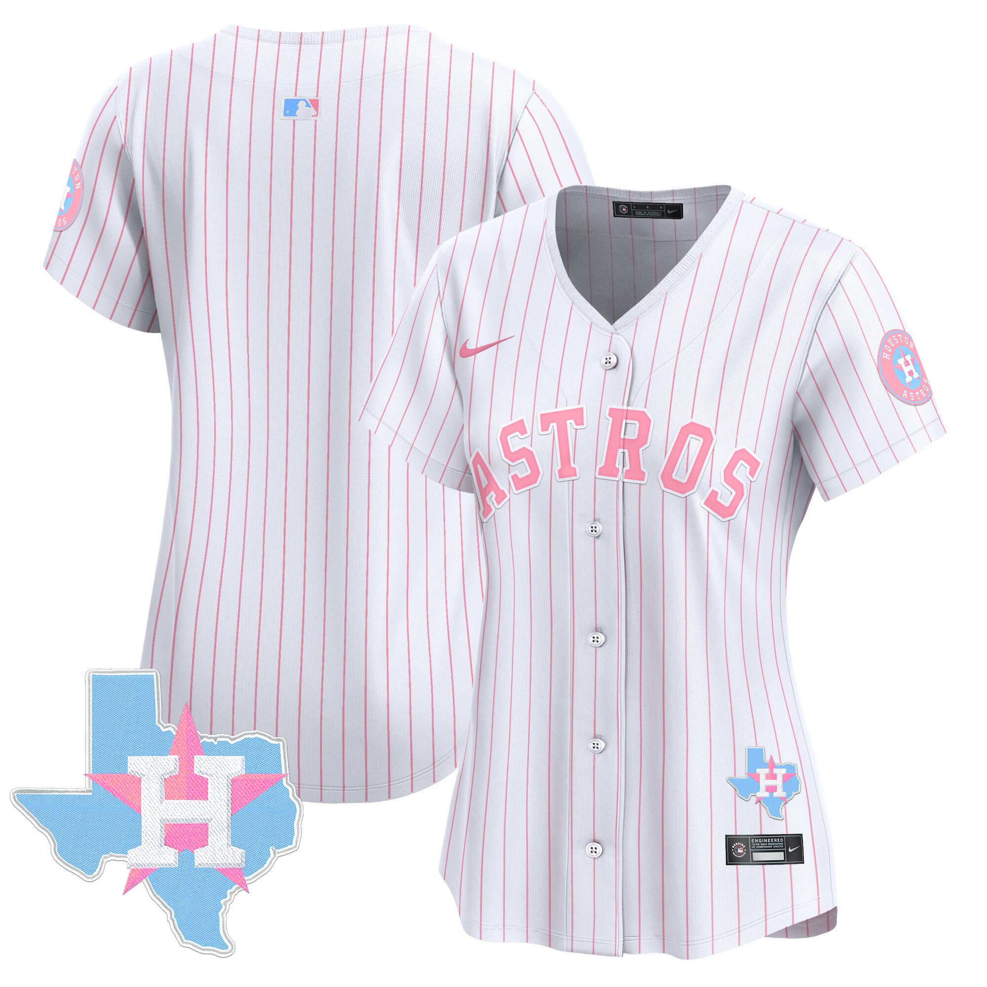 Women's Houston Astros Bubblegum Pink Vapor Premier Limited Pinstripe Jersey - All Stitched