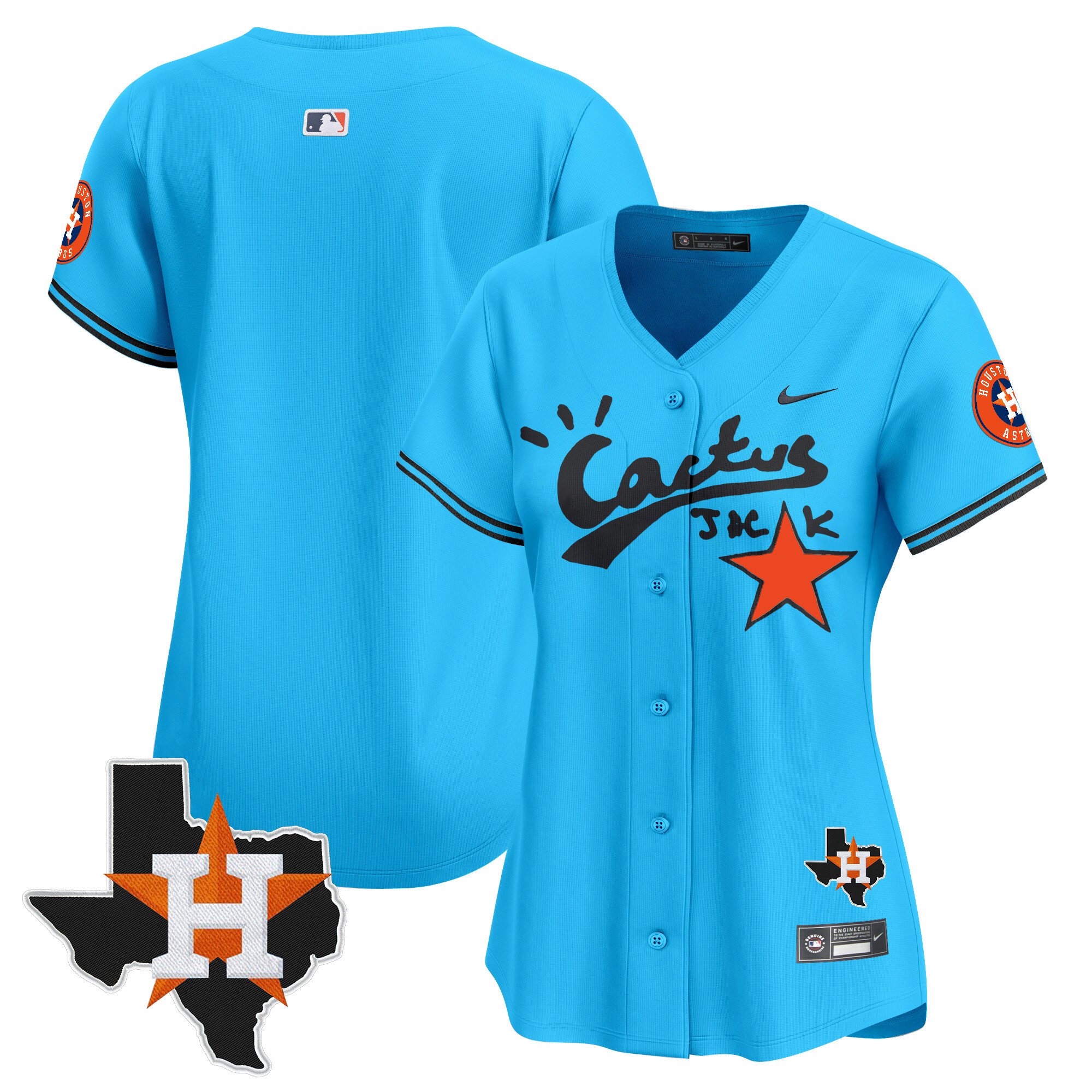 Women's Houston Astros Cactus Jack Patch Vapor Premier Limited Light Blue Jersey V11 - Stitched