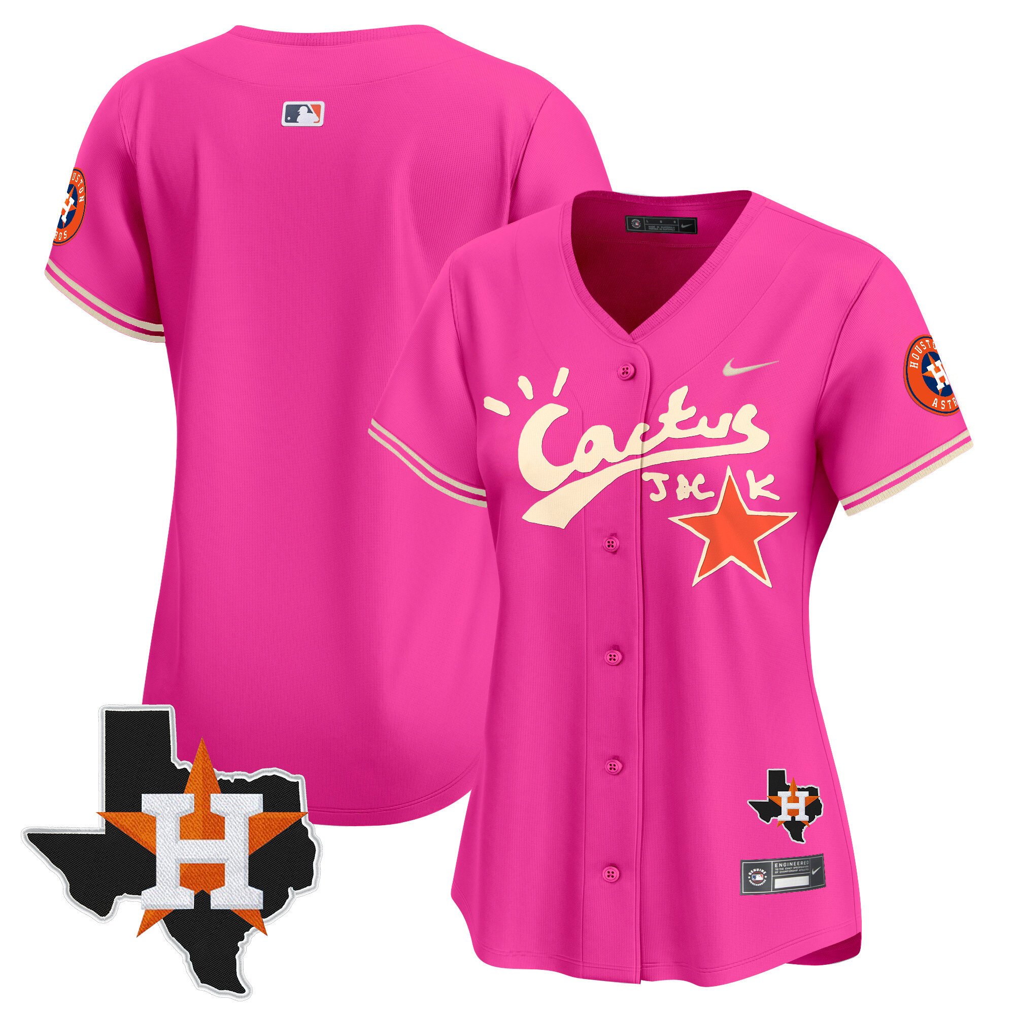 Women's Houston Astros Cactus Jack Patch Vapor Premier Limited Pink Jersey V11 - Stitched