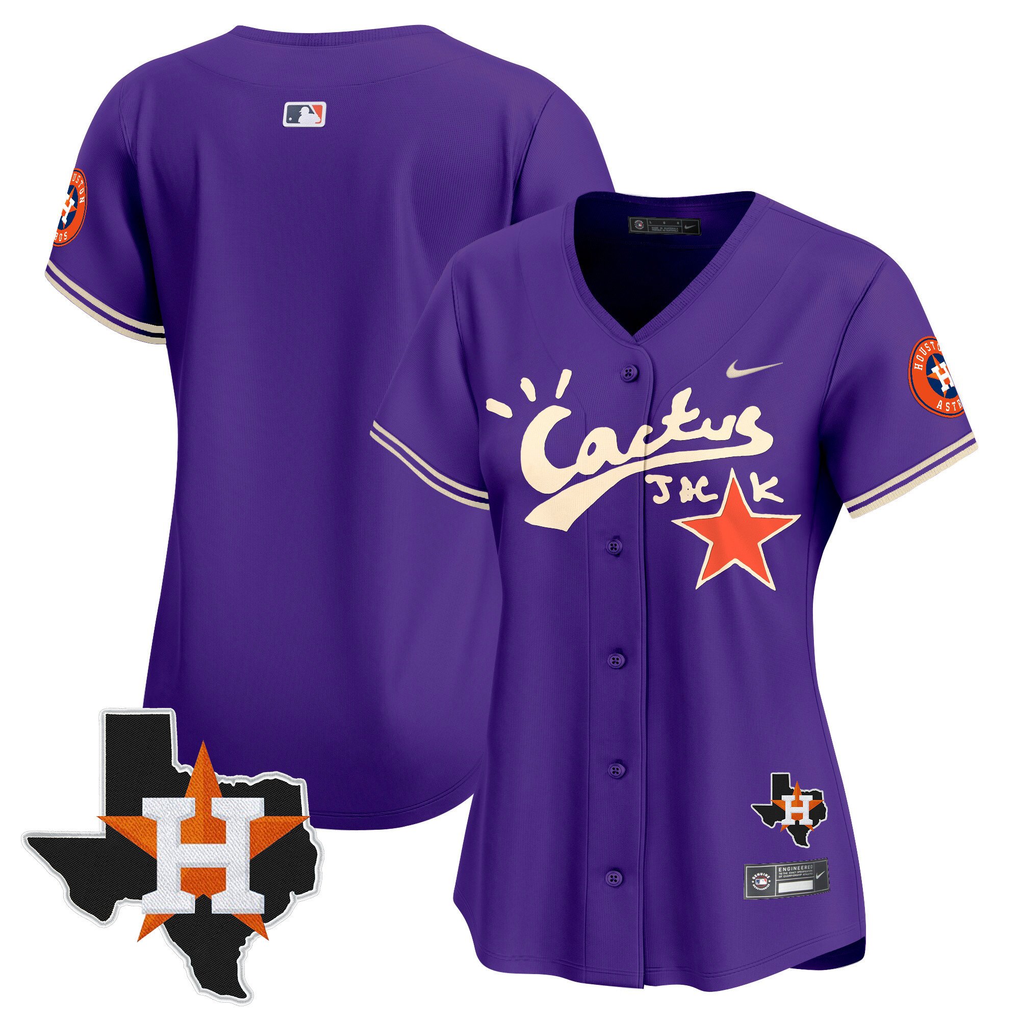 Women's Houston Astros Cactus Jack Patch Vapor Premier Limited Purple Jersey V11 - Stitched