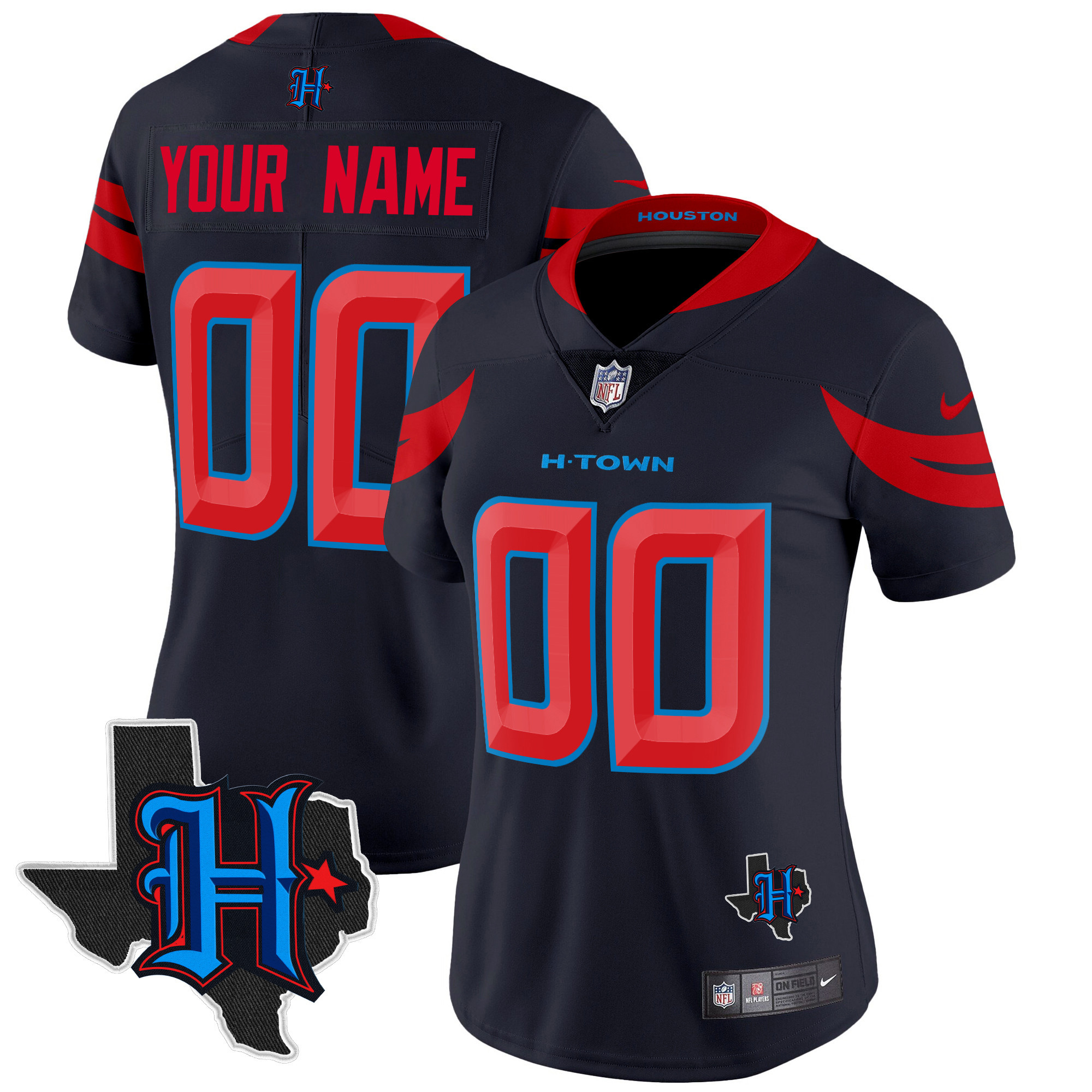 Women's Houston Texans 2024 Texas Patch Vapor Limited Custom Navy Limited Jersey V3 - All Stitched