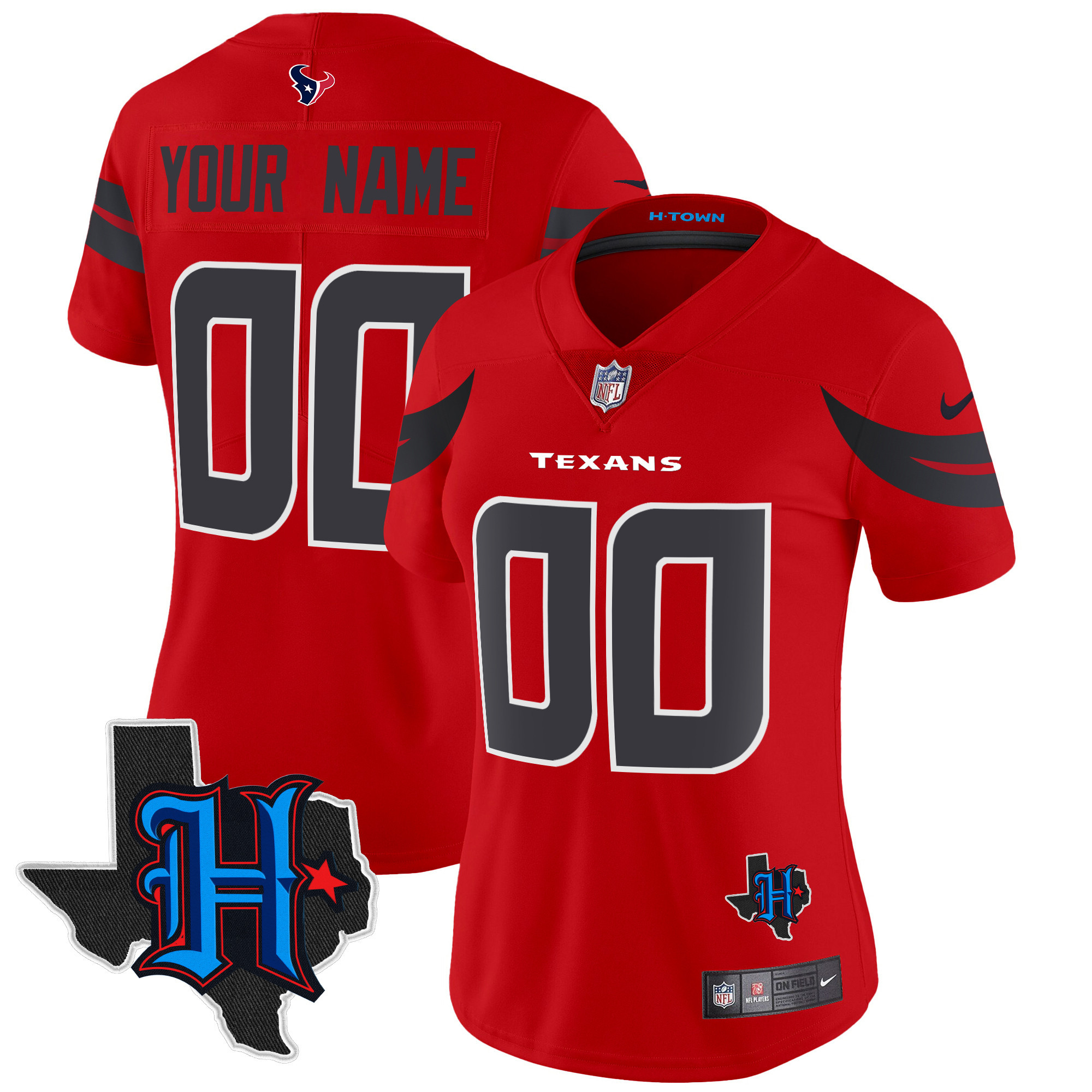Women's Houston Texans 2024 Texas Patch Vapor Limited Custom Red Jersey V3 - All Stitched